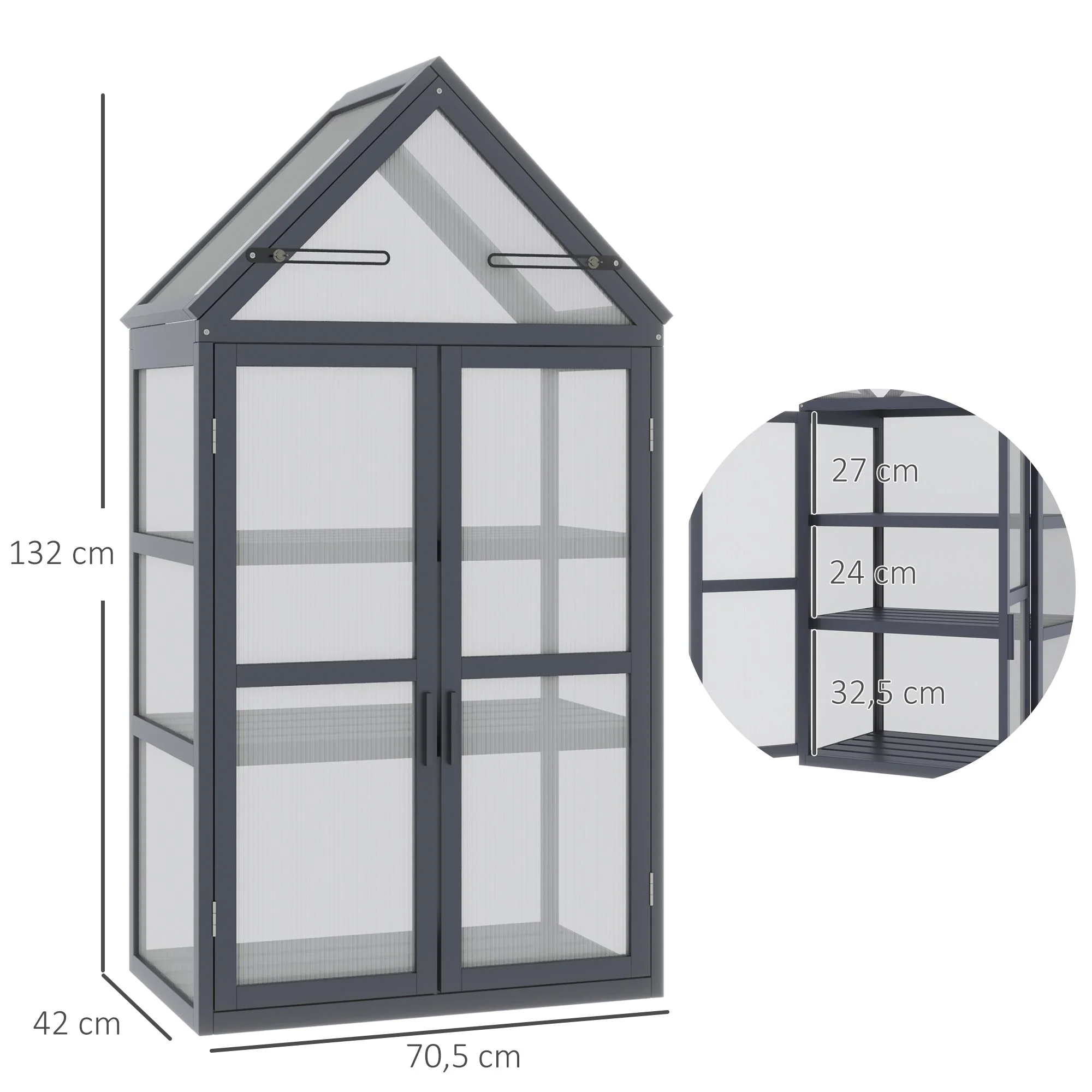 Cold Frame Greenhouse 3 Level Hinged Roof Wood Natural - Image 3