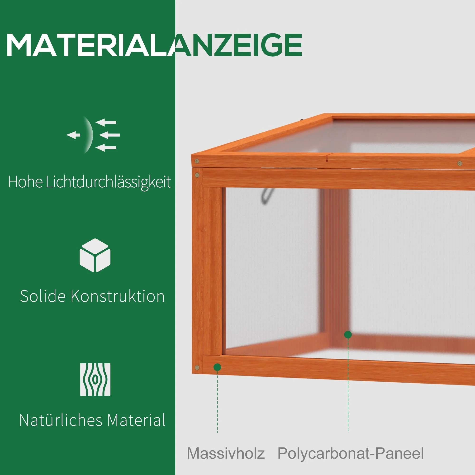 Cold Frame Greenhouse, Weatherproof Wood & Polycarbonate, Orange - Image 4
