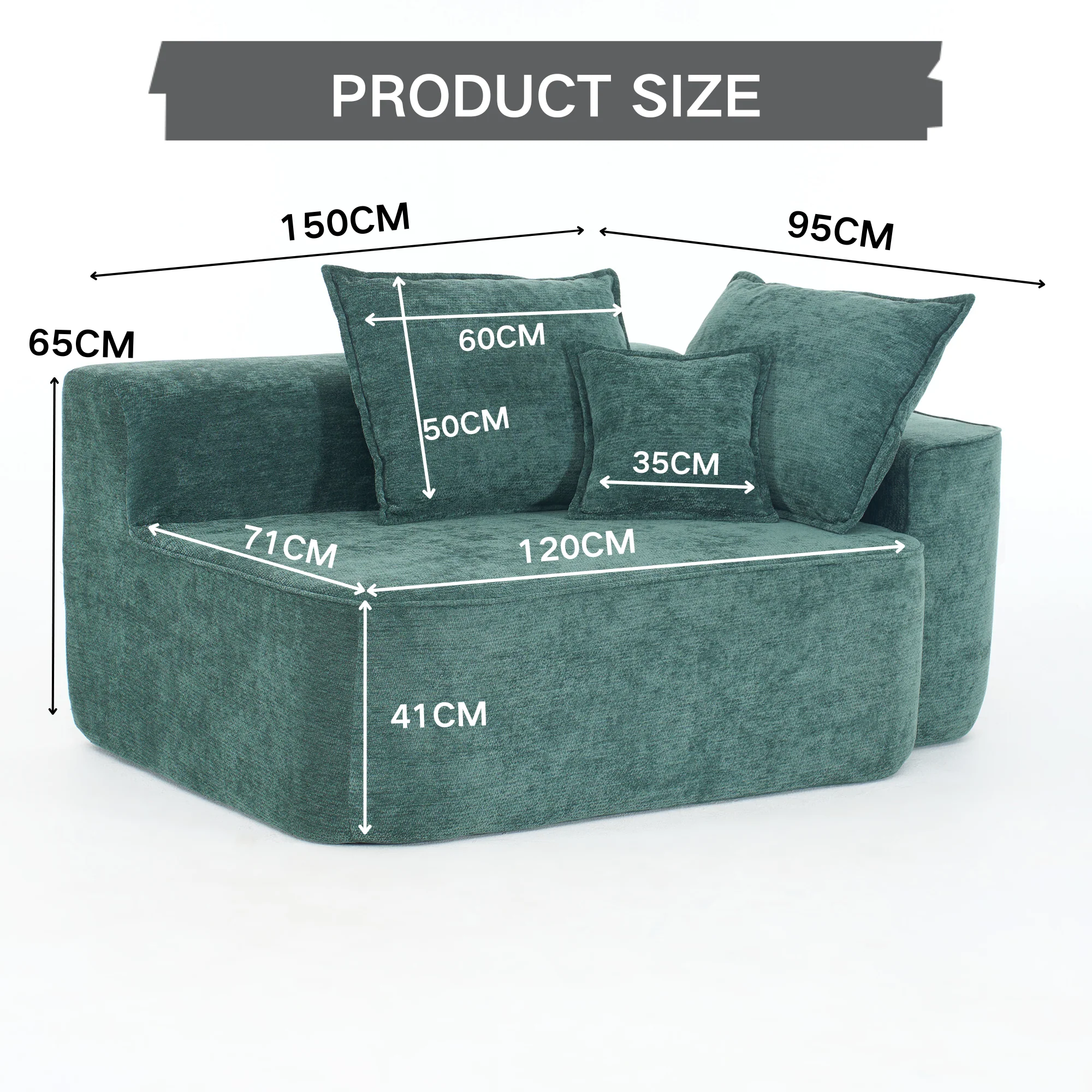 Comfortable 2-Person Sofa with Cushions and Side Pockets, No Assembly Required, Green - Image 2