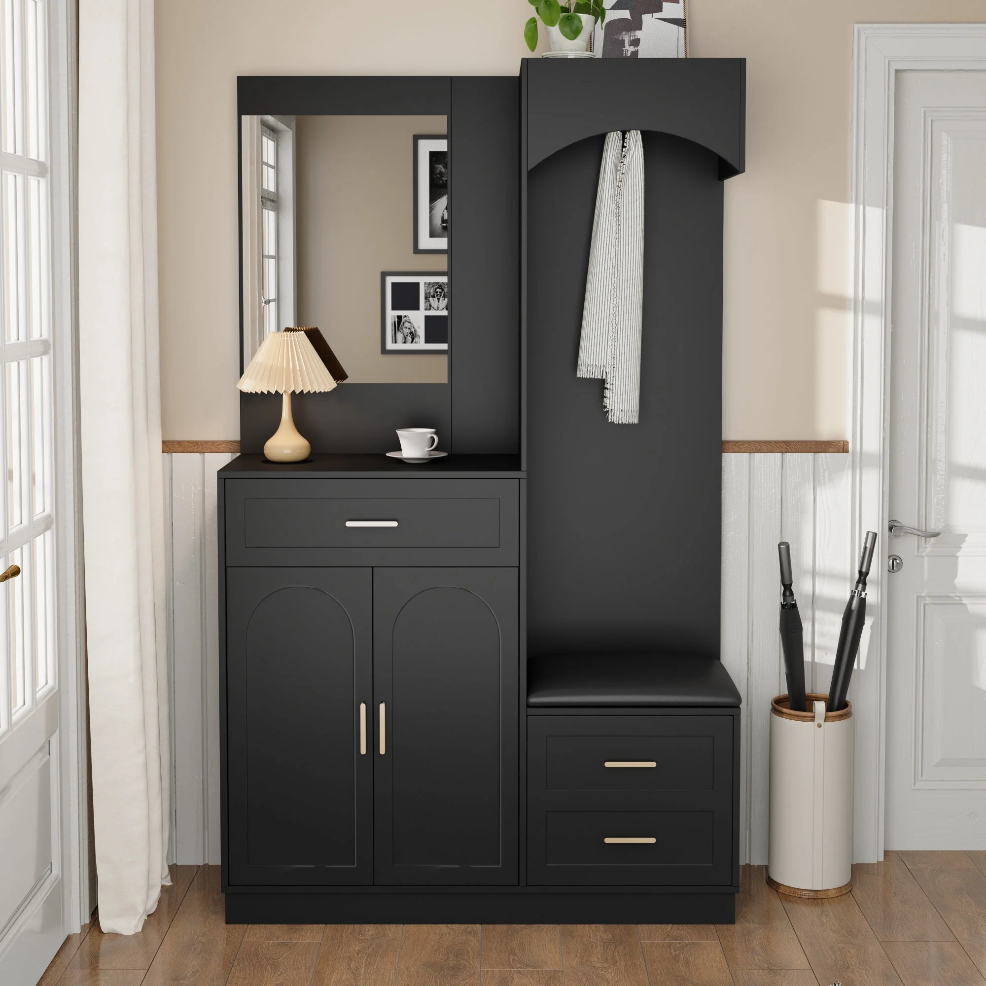Compact Wardrobe and Shoe Cabinet Combination, Multifunctional Storage Shelf with Mirror, Modern - Image 6