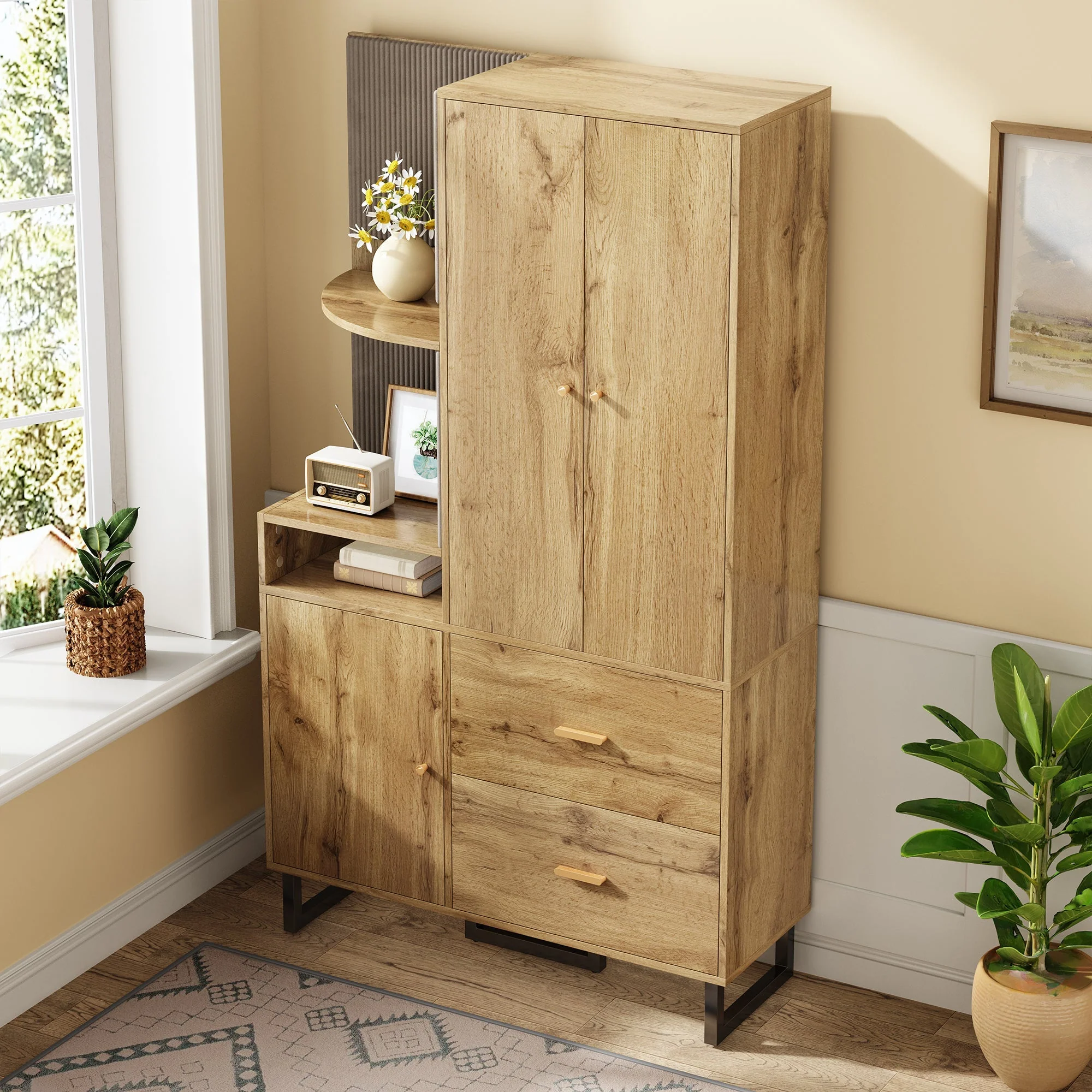 Compact Wardrobe, Hallway Upholstered Panels Shoe Cupboard, 110x186x38 cm - Image 9
