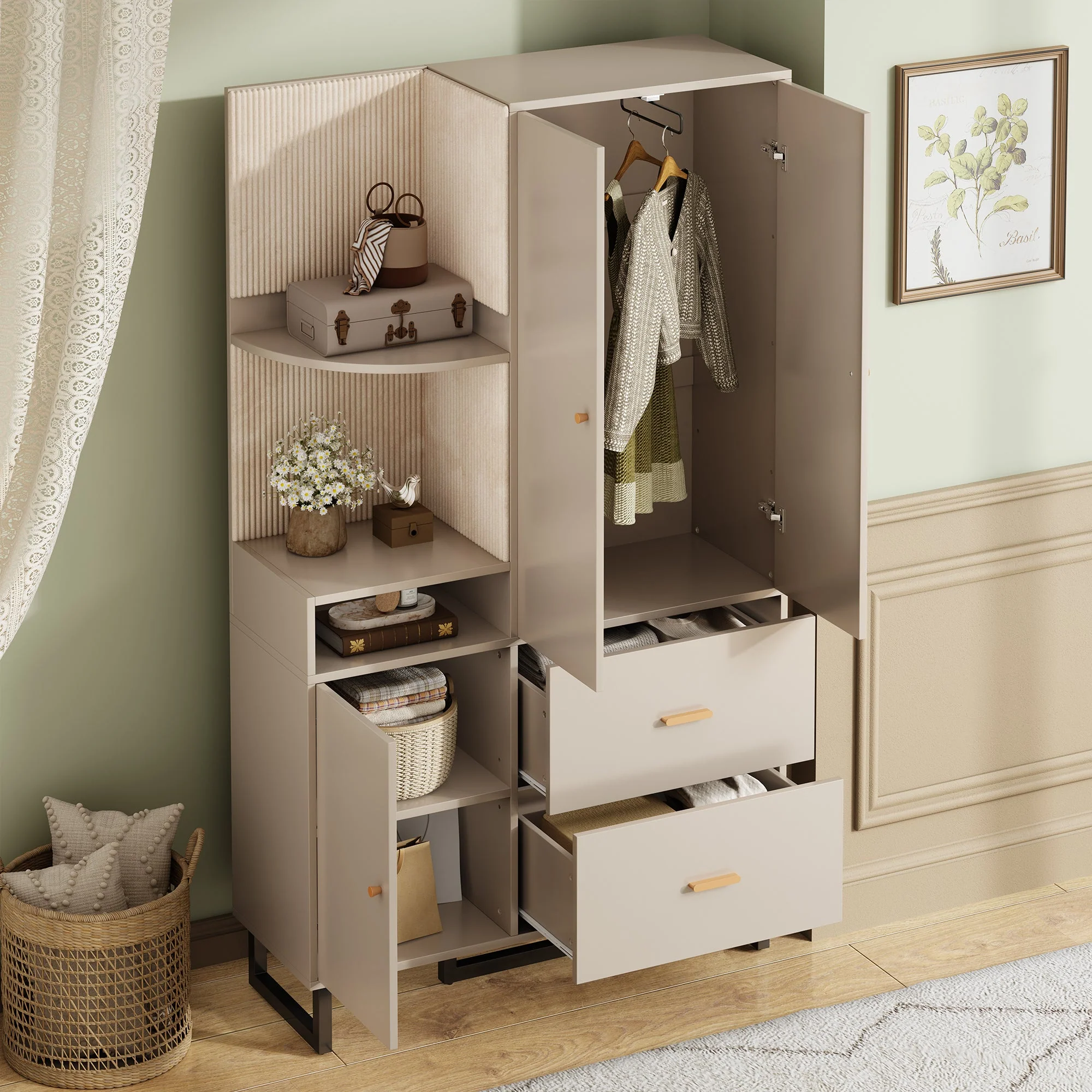 Compact Wardrobe, Hallway with Upholstered Panels & Shoe Cupboard, 110x186x38 cm - Image 4