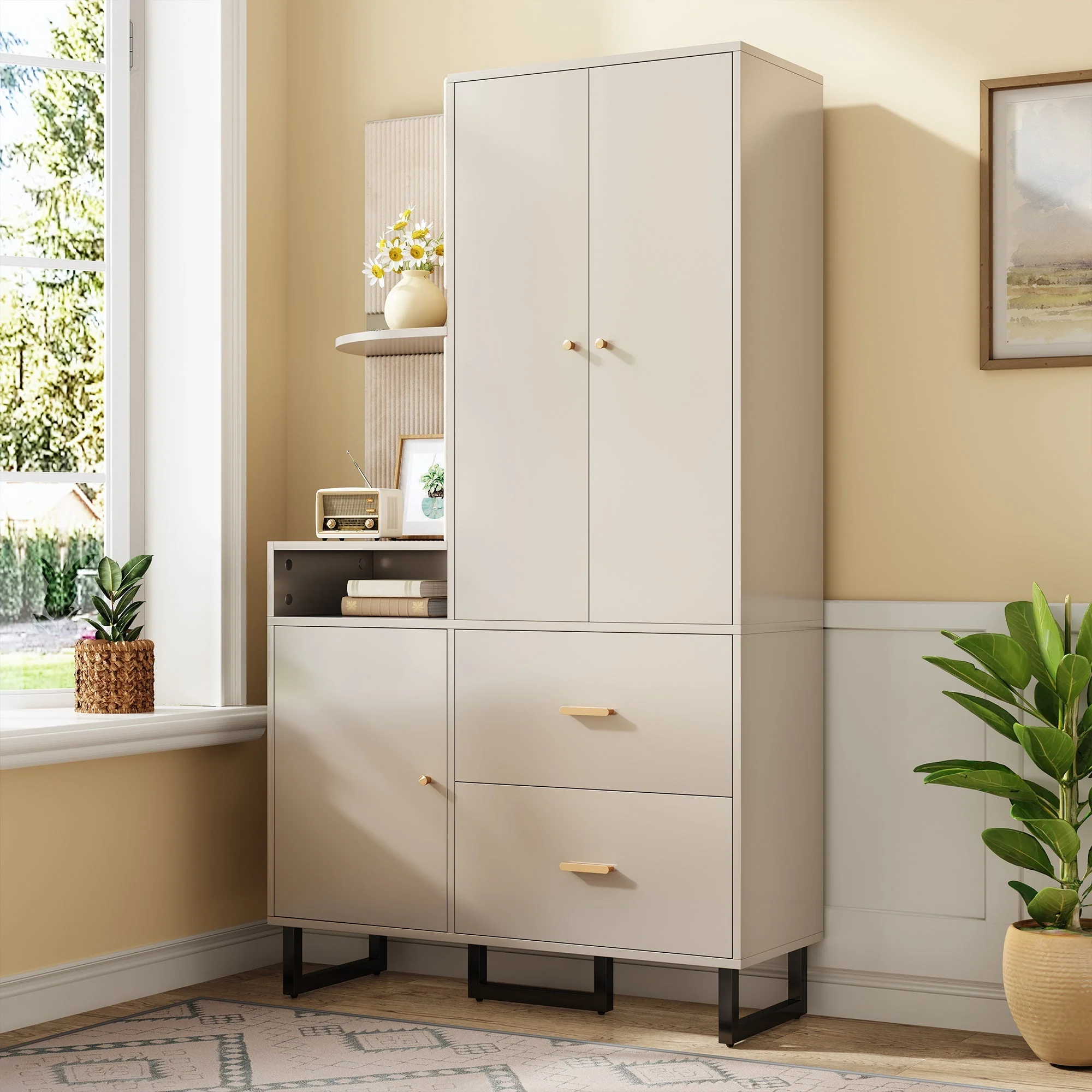 Compact Wardrobe, Hallway with Upholstered Panels & Shoe Cupboard, 110x186x38 cm - Image 8