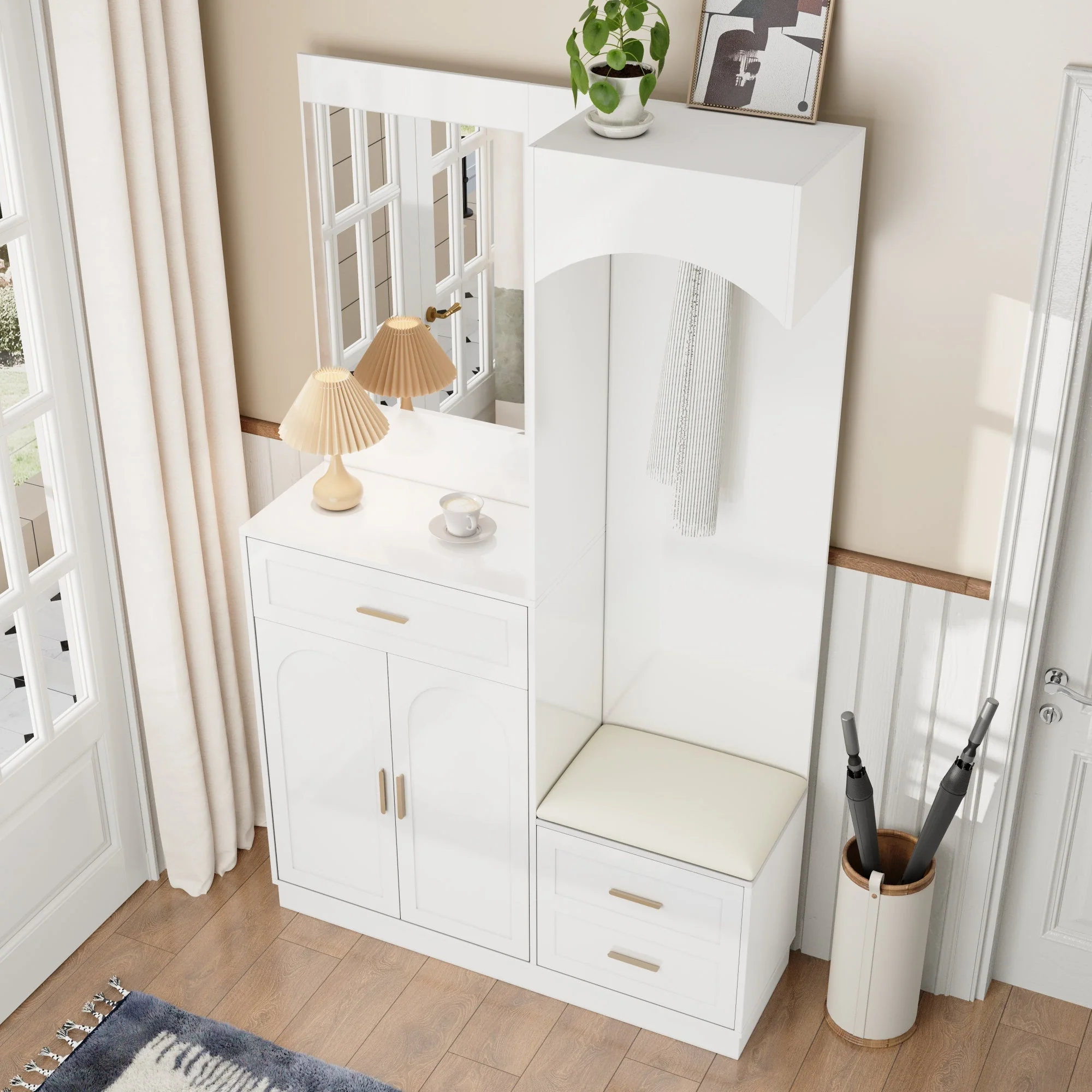 Compact Wardrobe Shoe Cabinet Entrance Storage with Mirror, Modern - Image 7