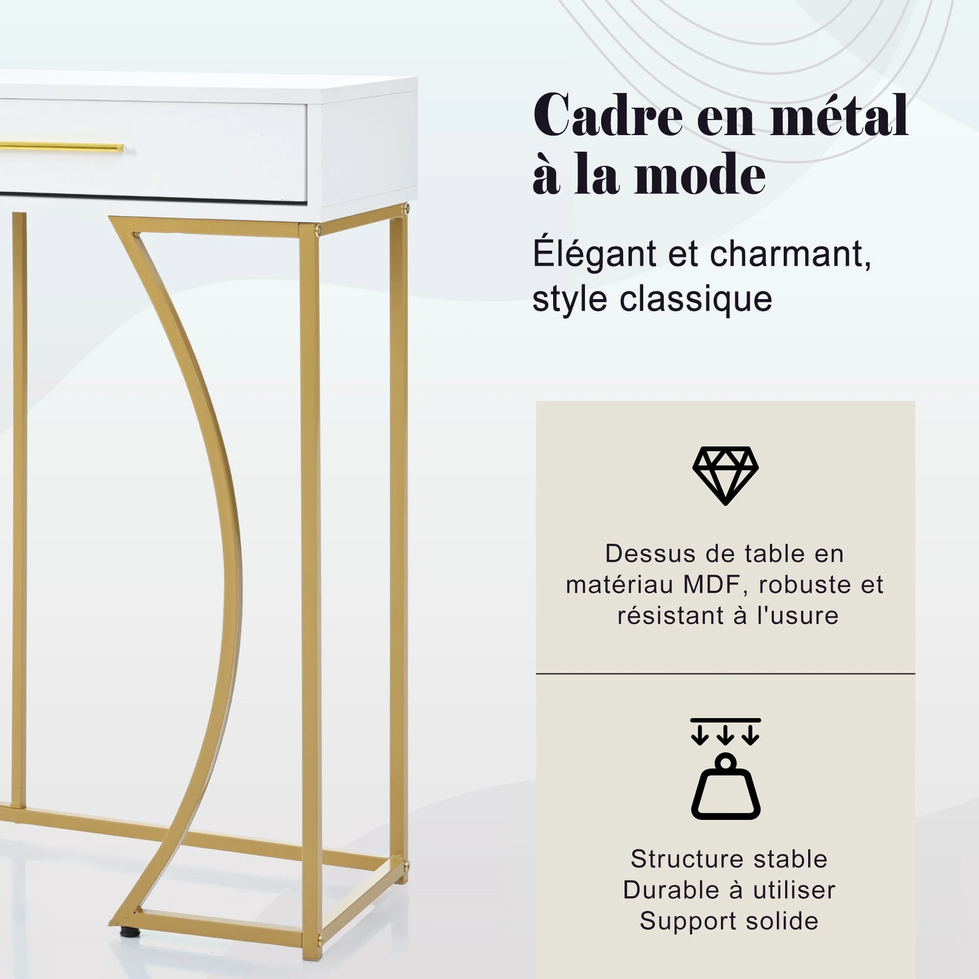 Console Table 2-Drawer Luxury Hallway Side Table 110x32x85 cm White/Gold - Image 7