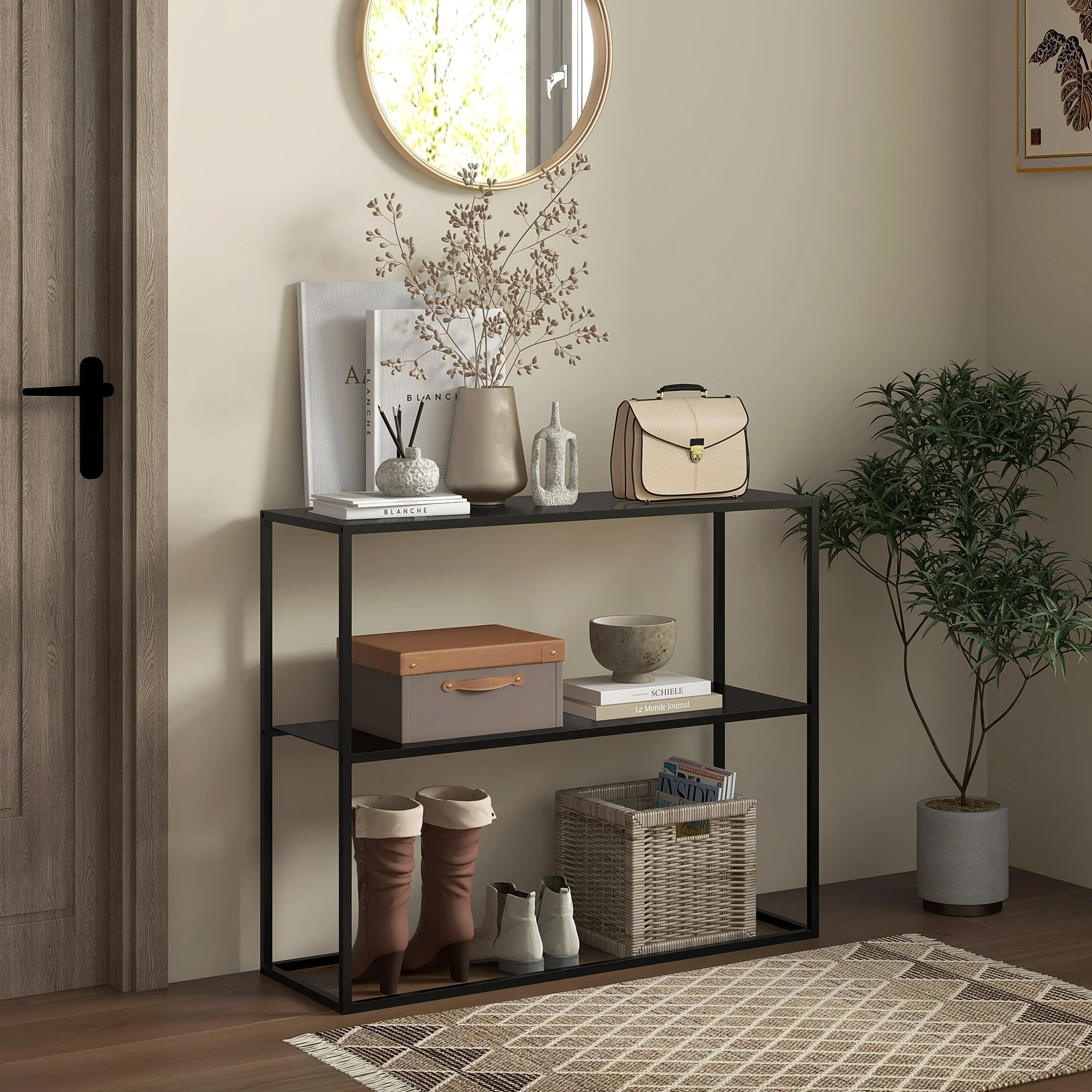 Console Table, 2 Levels, Anti-Tip Device, Steel