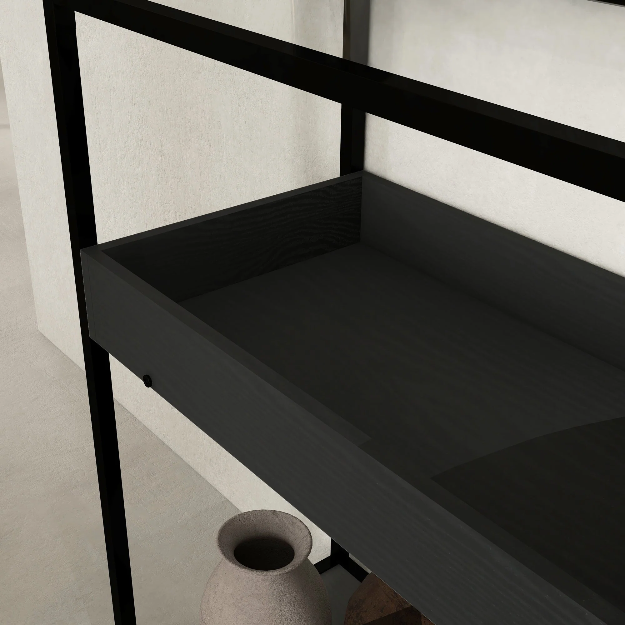 Console Table, 2 Shelves Glass Top, Steel Black - Image 8