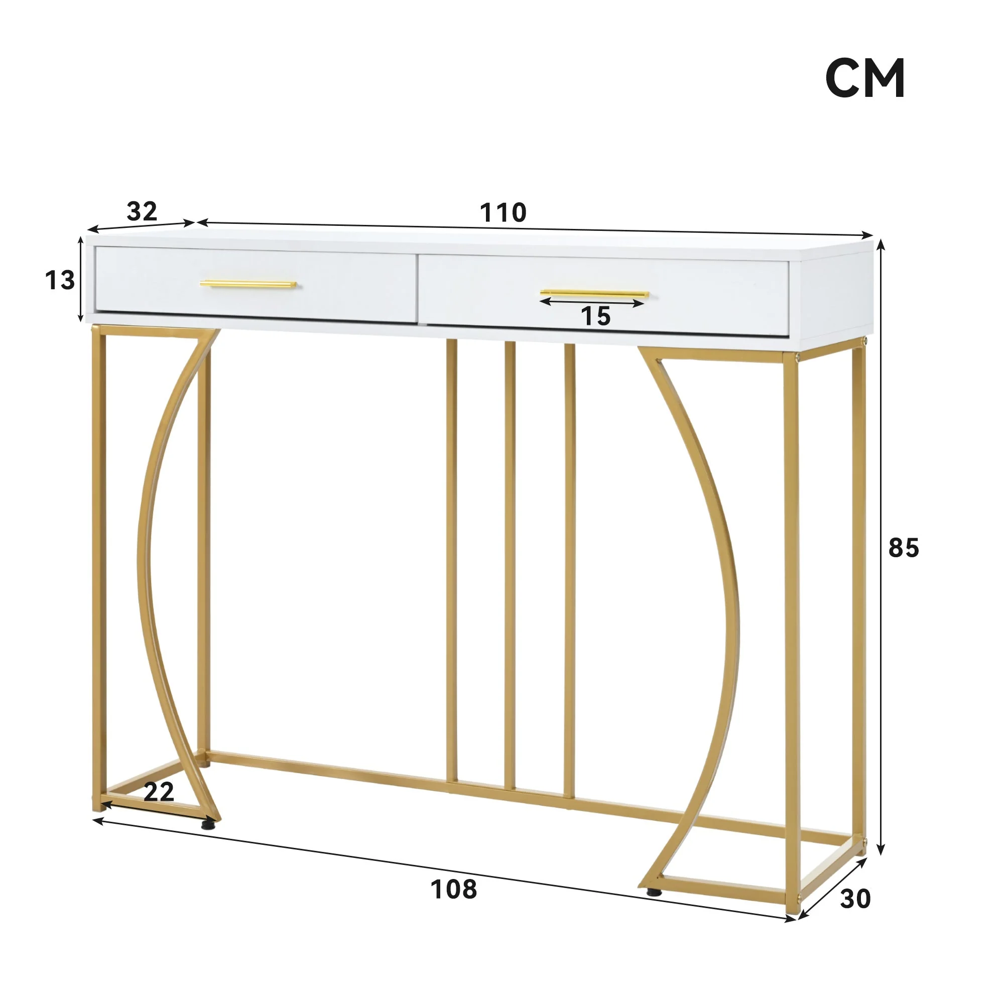 Console Table with 2 Drawers, Light Luxury Style Hallway Side Table, White/Gold - Image 7