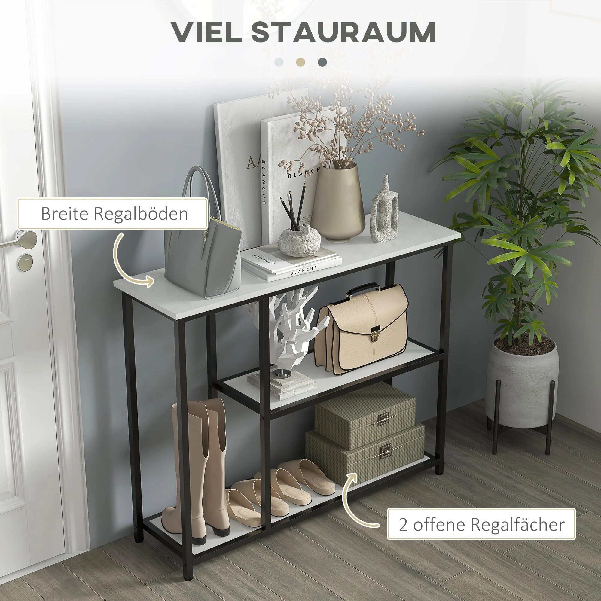 Console Table with 2 Levels, Side Table, Sofa Table, Anti-tip Protection, Steel White - Image 4