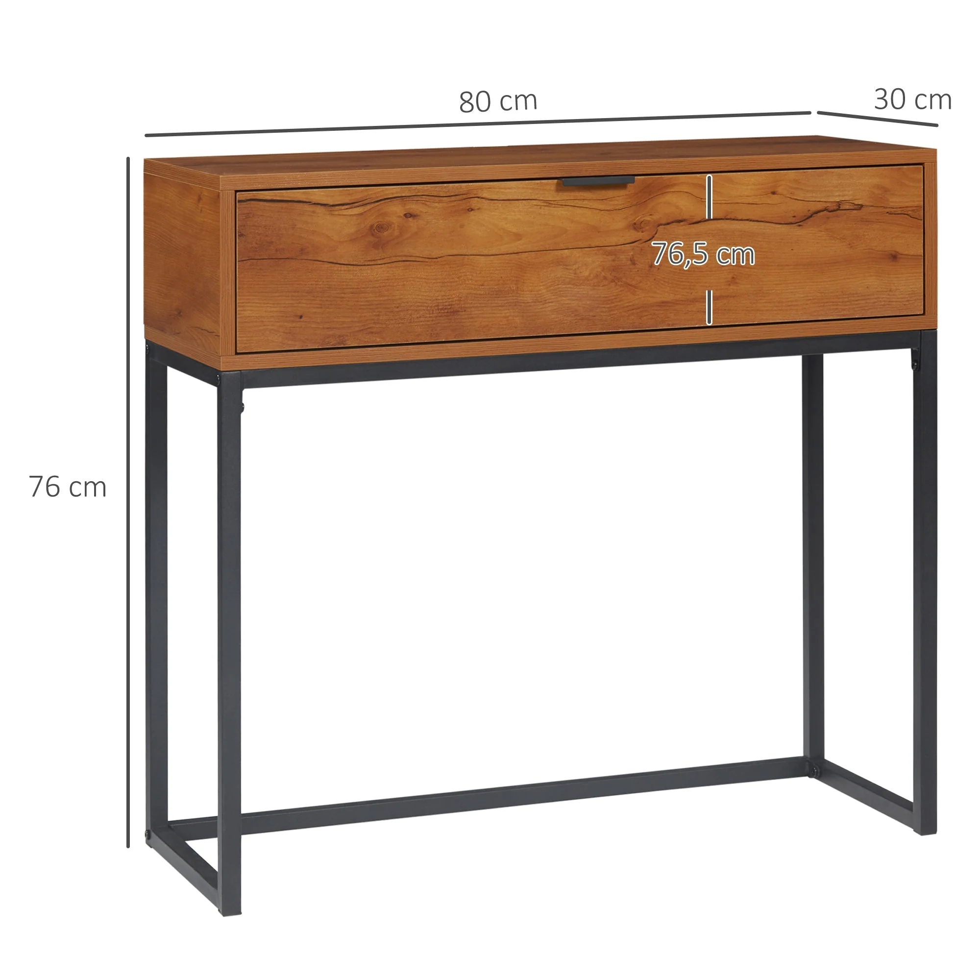 Console Table with Drawer, Sofa Hallway Side Table 80x30x76cm, Natural Wood/Steel - Image 3