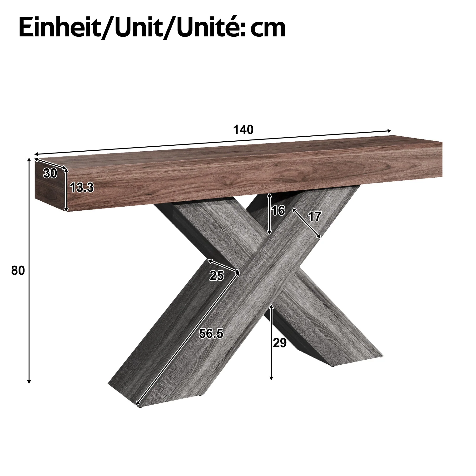 Console Table with X-Shaped Legs, Narrow Side Table for Hallway and Living Room, Wood Look Chipboard - Image 5