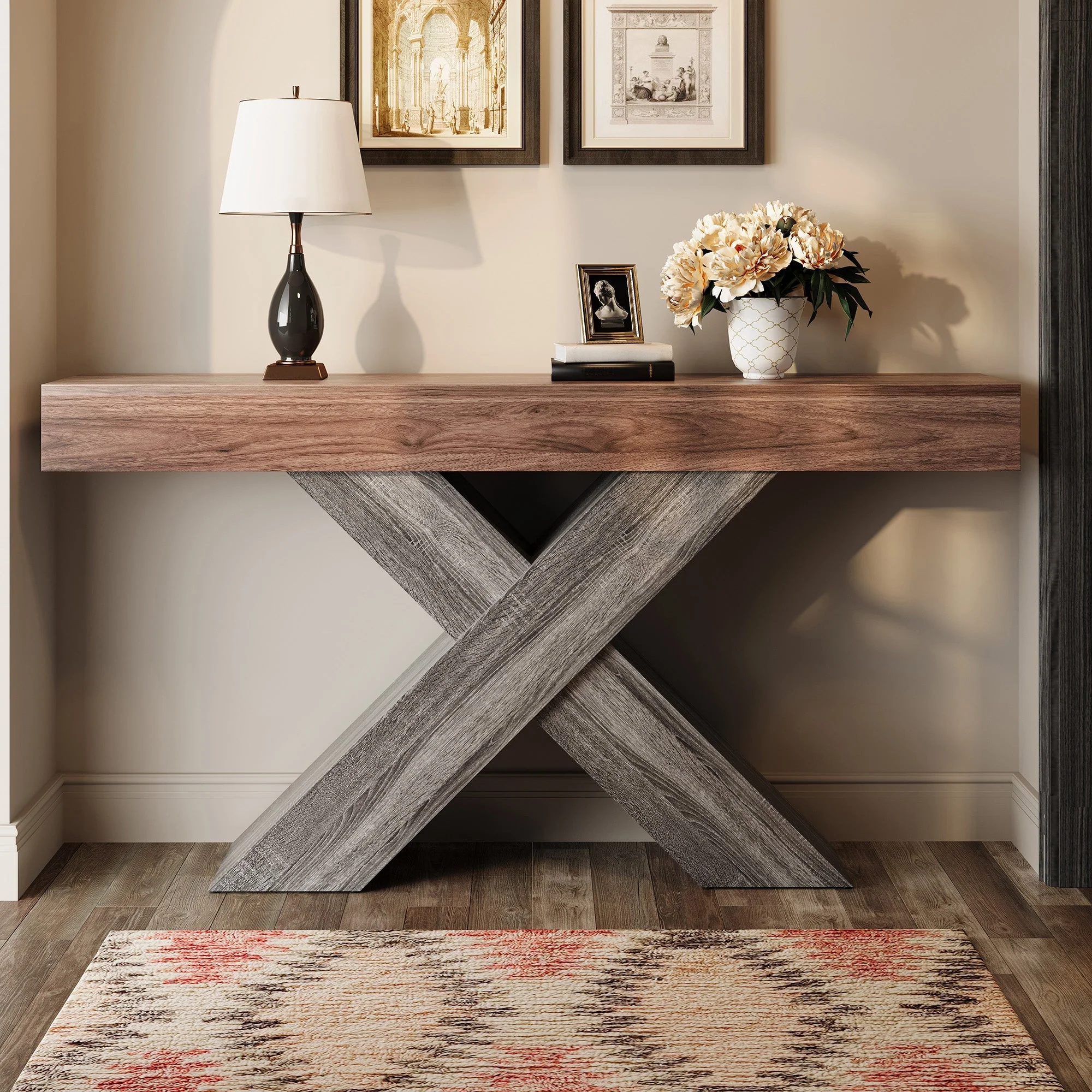 Console Table with X-Shaped Legs, Narrow Side Table for Hallway and Living Room, Wood Look Chipboard - Image 8