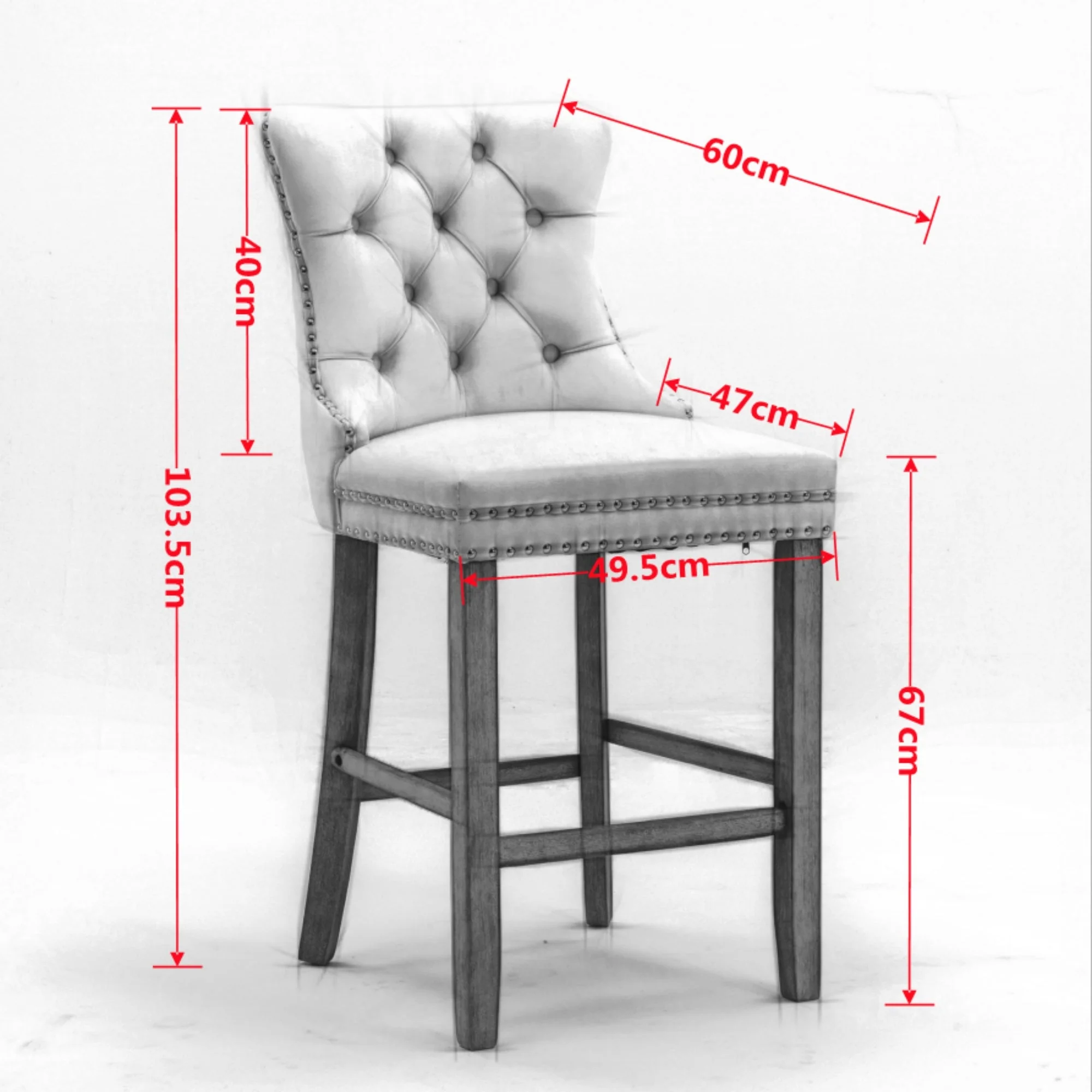 Contemporary Barstools, Button Tufted Wooden Legs Set of 2, Velvet Black - Image 7