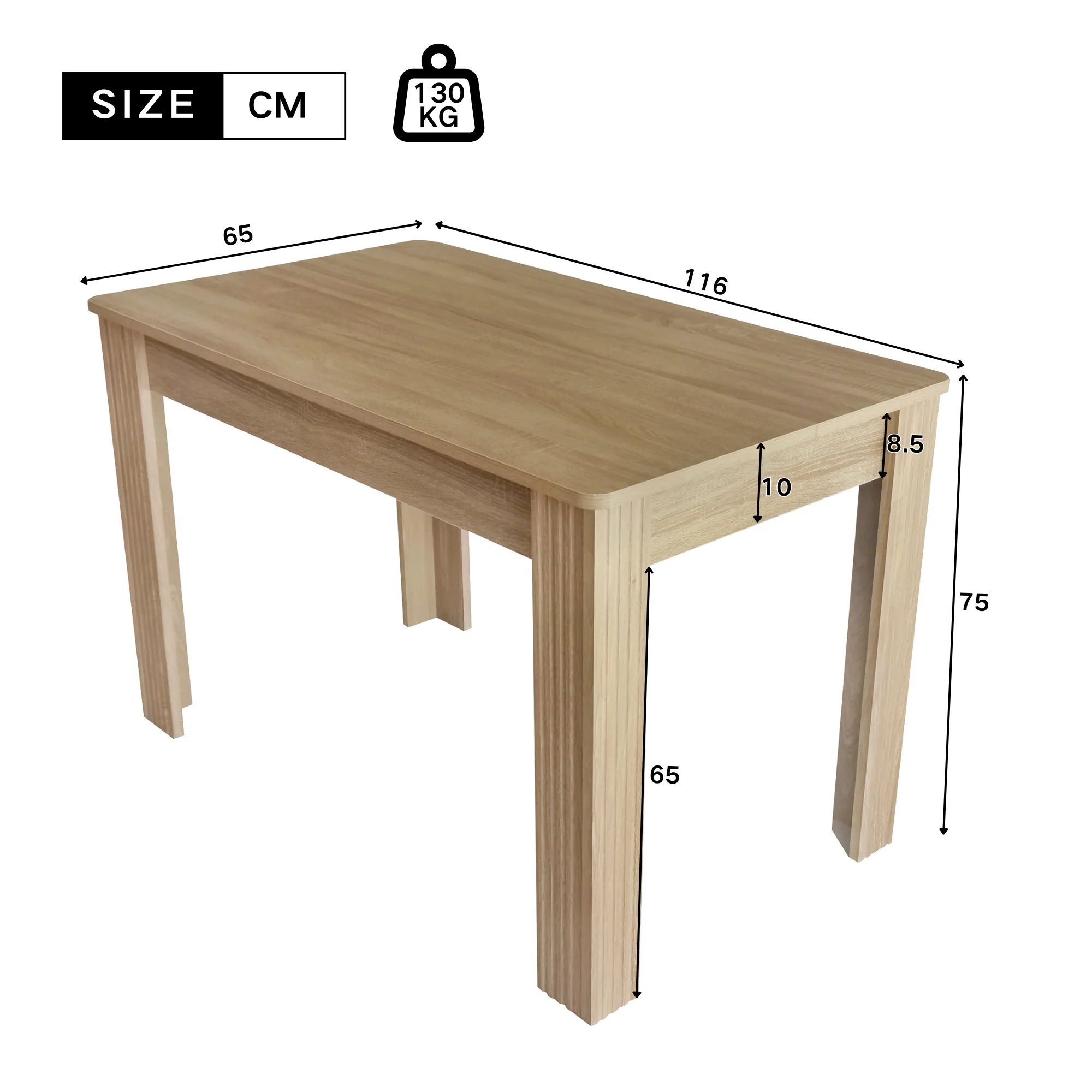 Contemporary Dining Table, Rectangular 4-Leg Sturdy Coffee and Leisure Table, Oak Wood - Image 4