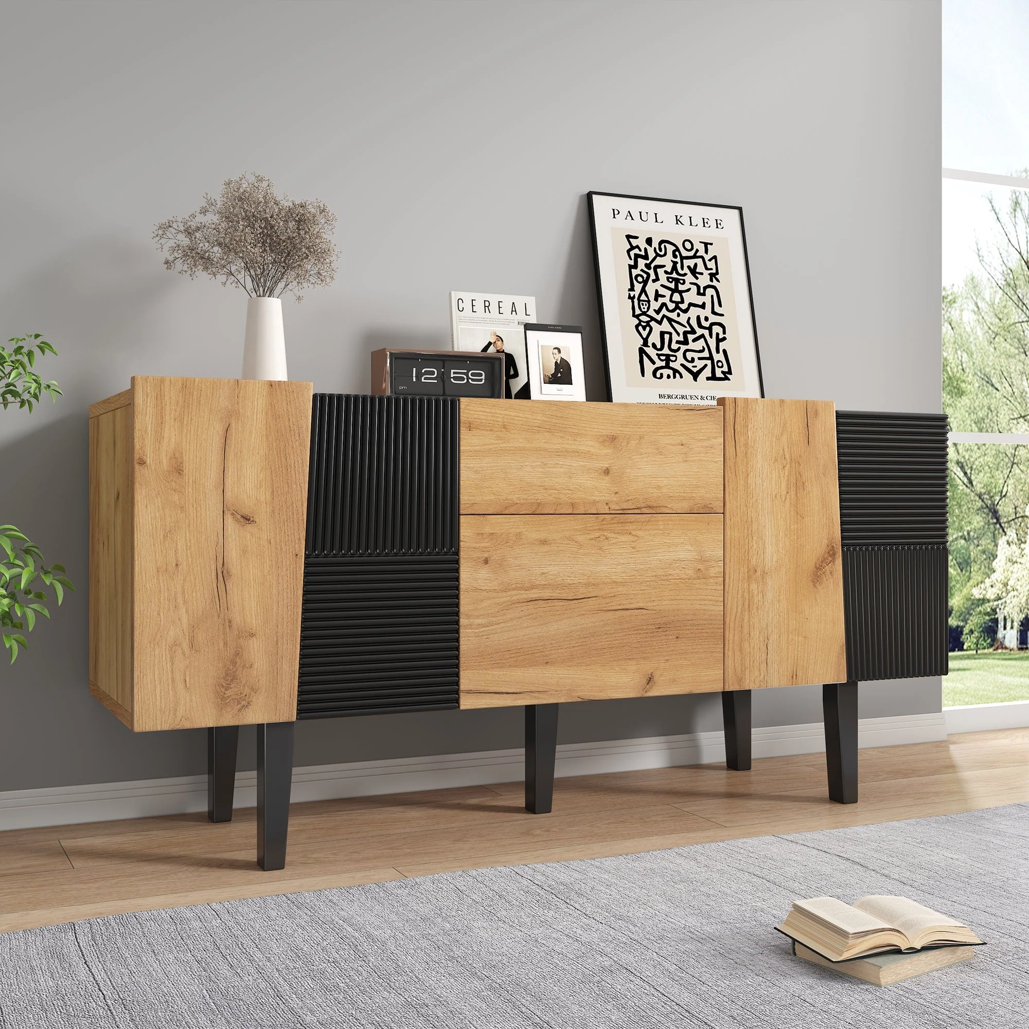 Contemporary TV Cabinet with Storage for 60" Televisions, Wooden Entertainment Center - Image 2
