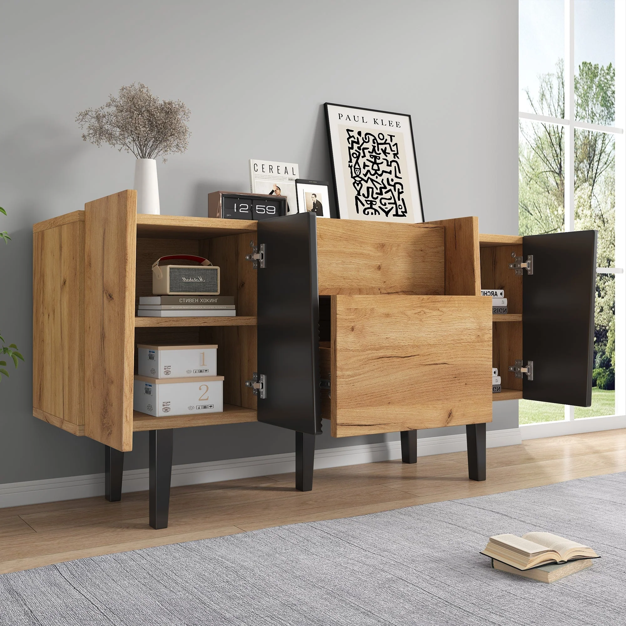 Contemporary TV Cabinet with Storage for 60" Televisions, Wooden Entertainment Center - Image 4