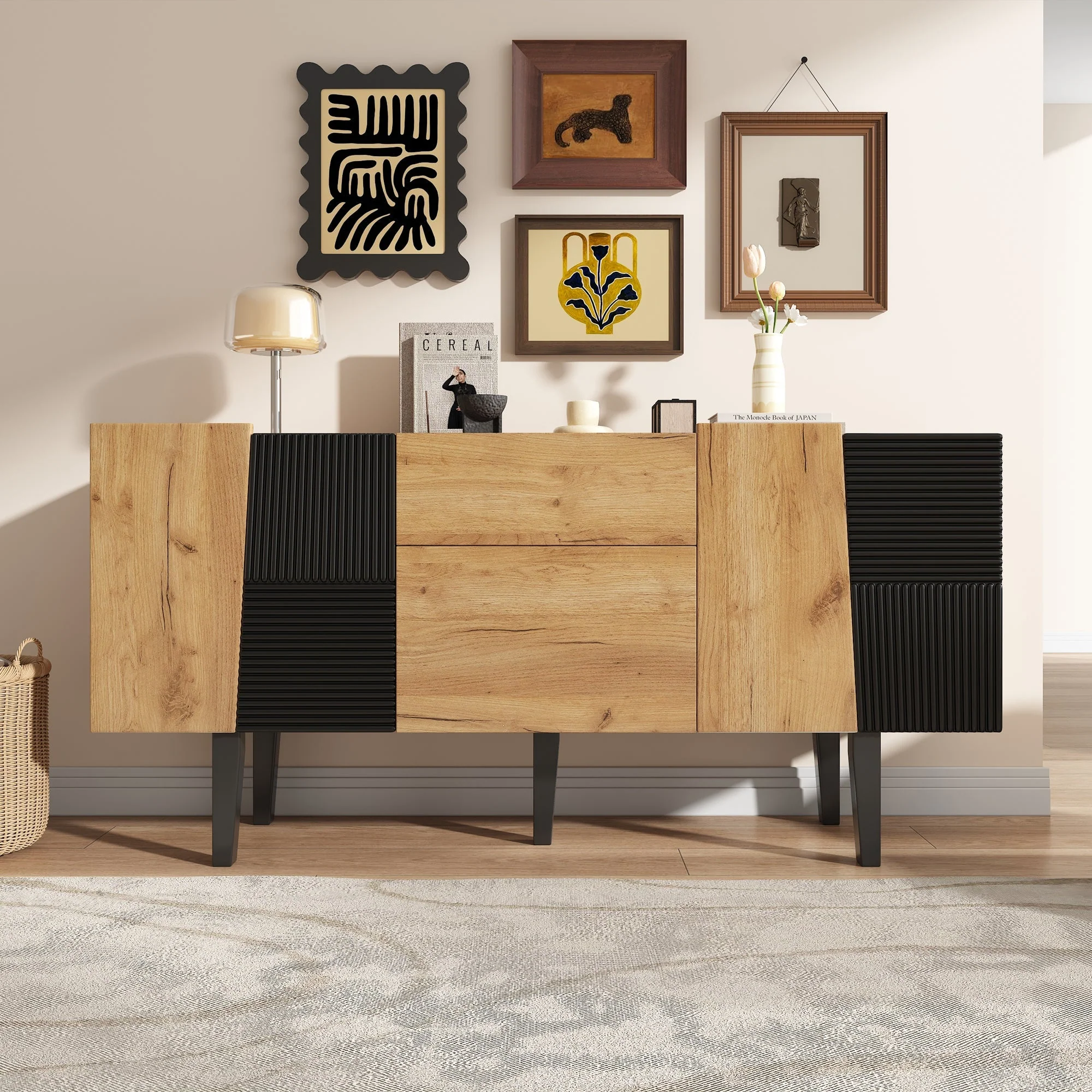 Contemporary TV Cabinet with Storage for 60" Televisions, Wooden Entertainment Center - Image 5
