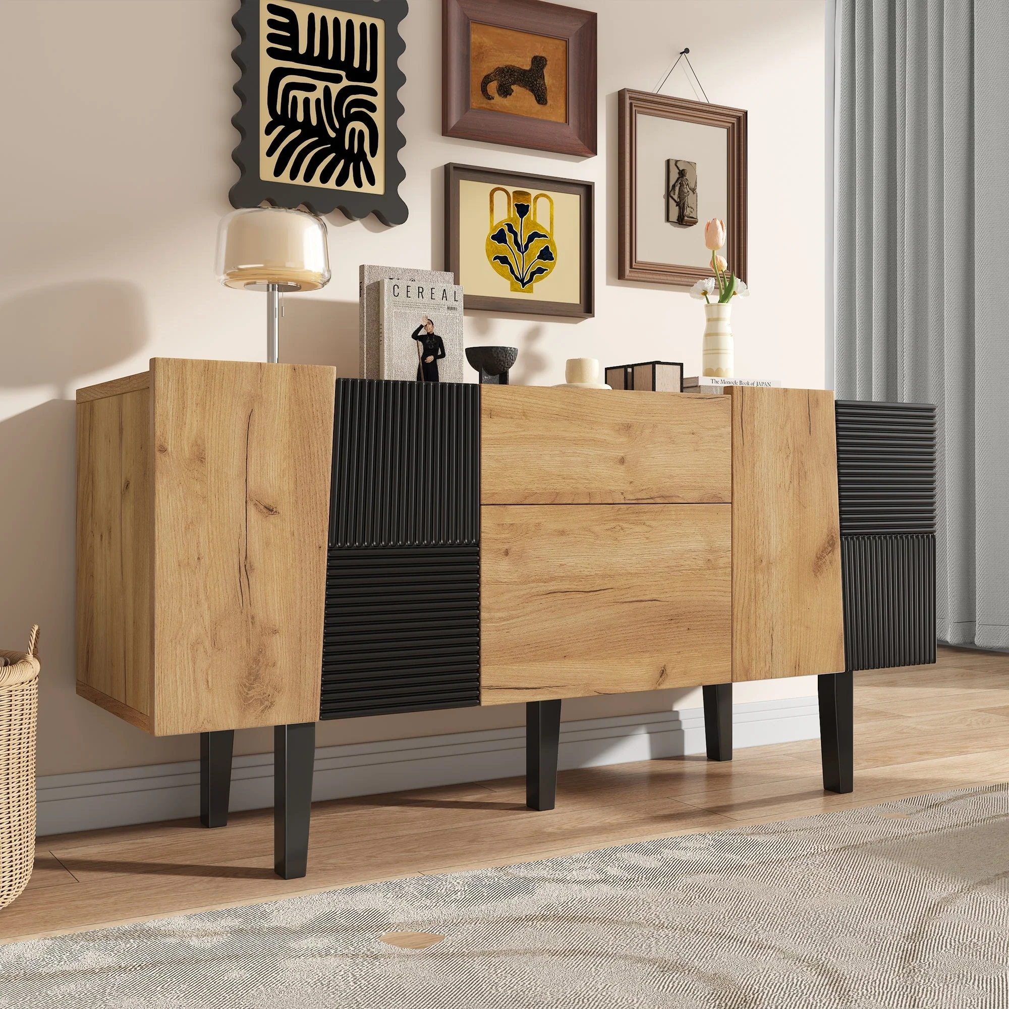 Contemporary TV Cabinet with Storage for 60" Televisions, Wooden Entertainment Center - Image 6