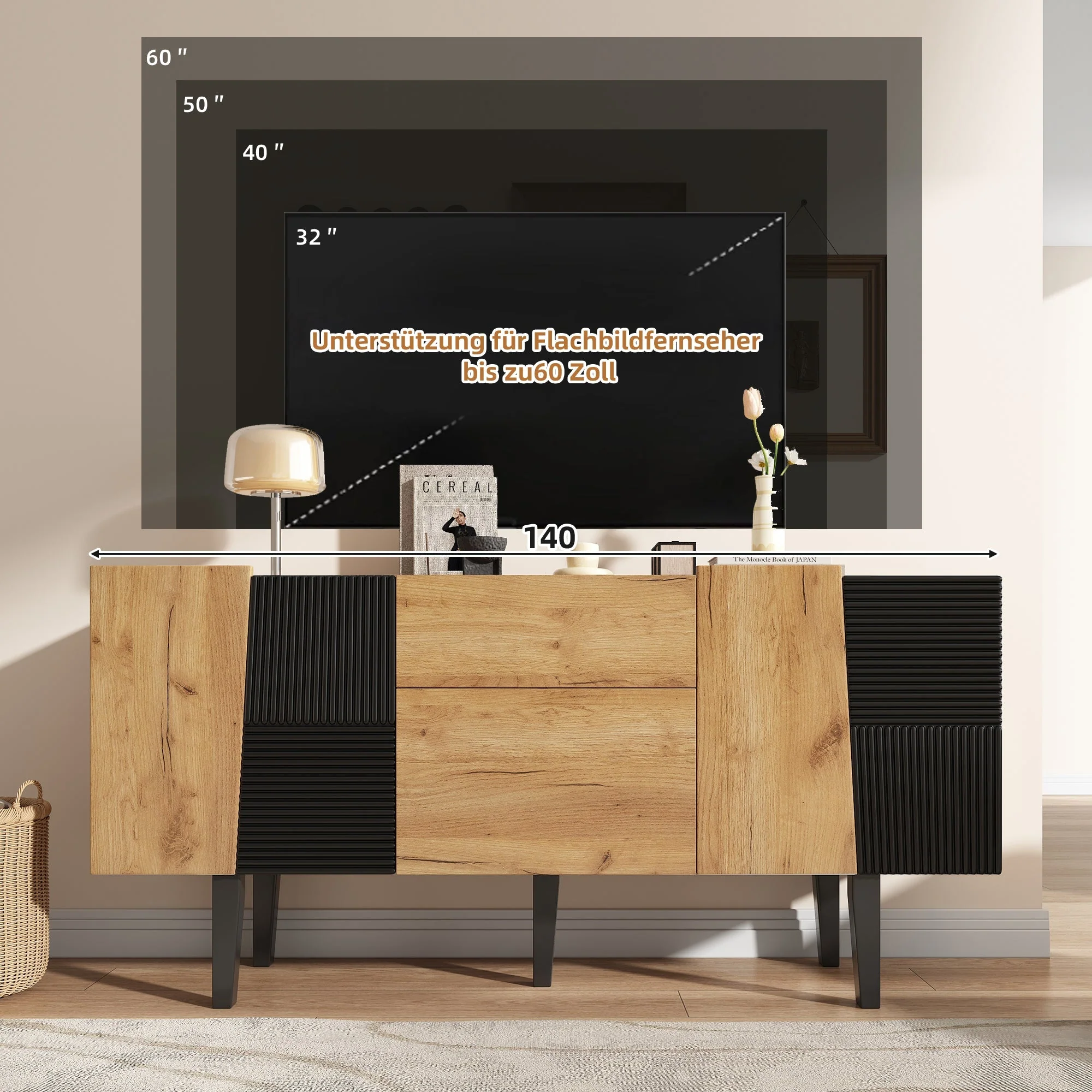 Contemporary TV Cabinet with Storage for 60" Televisions, Wooden Entertainment Center - Image 8