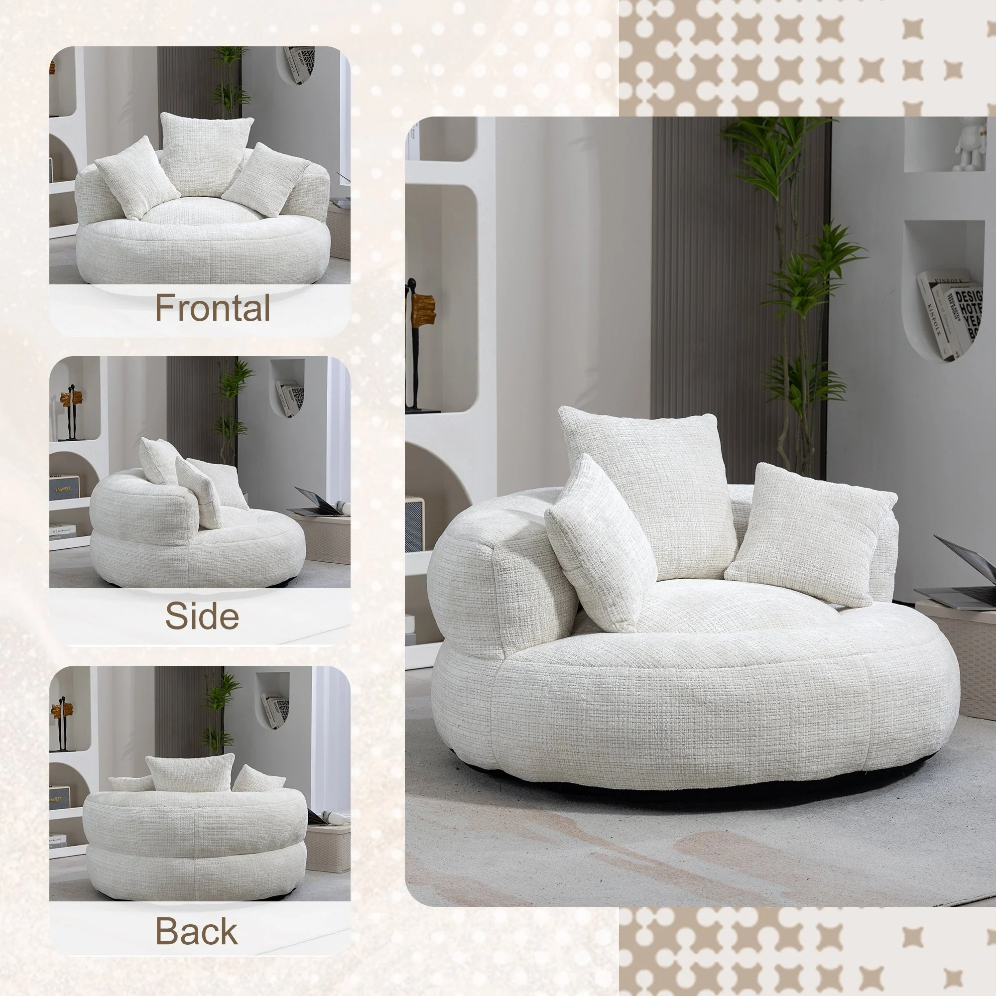 COOLMORE Lazy Sofa Durable Comfort Lounger High Back Bean Bag Chair Couch, Beige Chenille - Image 2