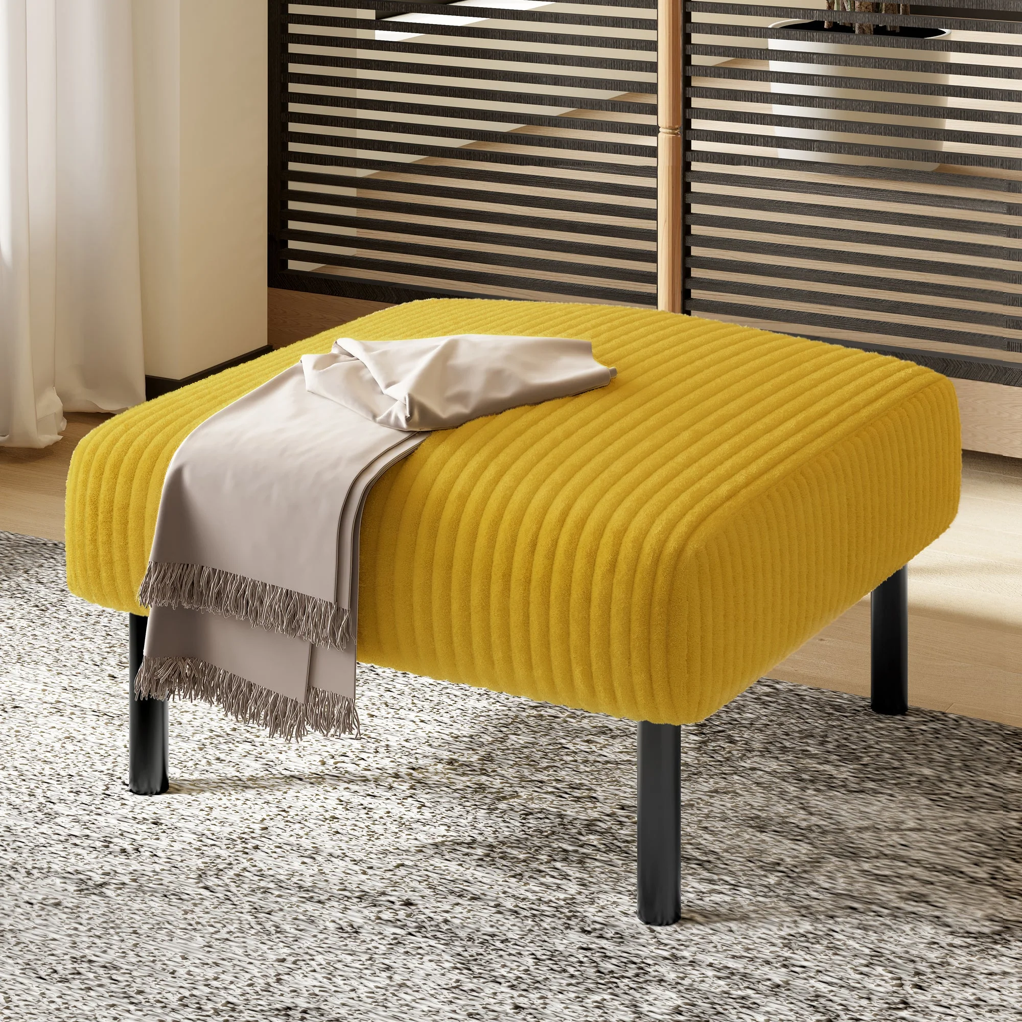 Cord Modular 3-Piece Sofa Set, Armchair Footstool 2-Seater, Deep Seat Tubular Steel Frame, Mustard Yellow - Image 8