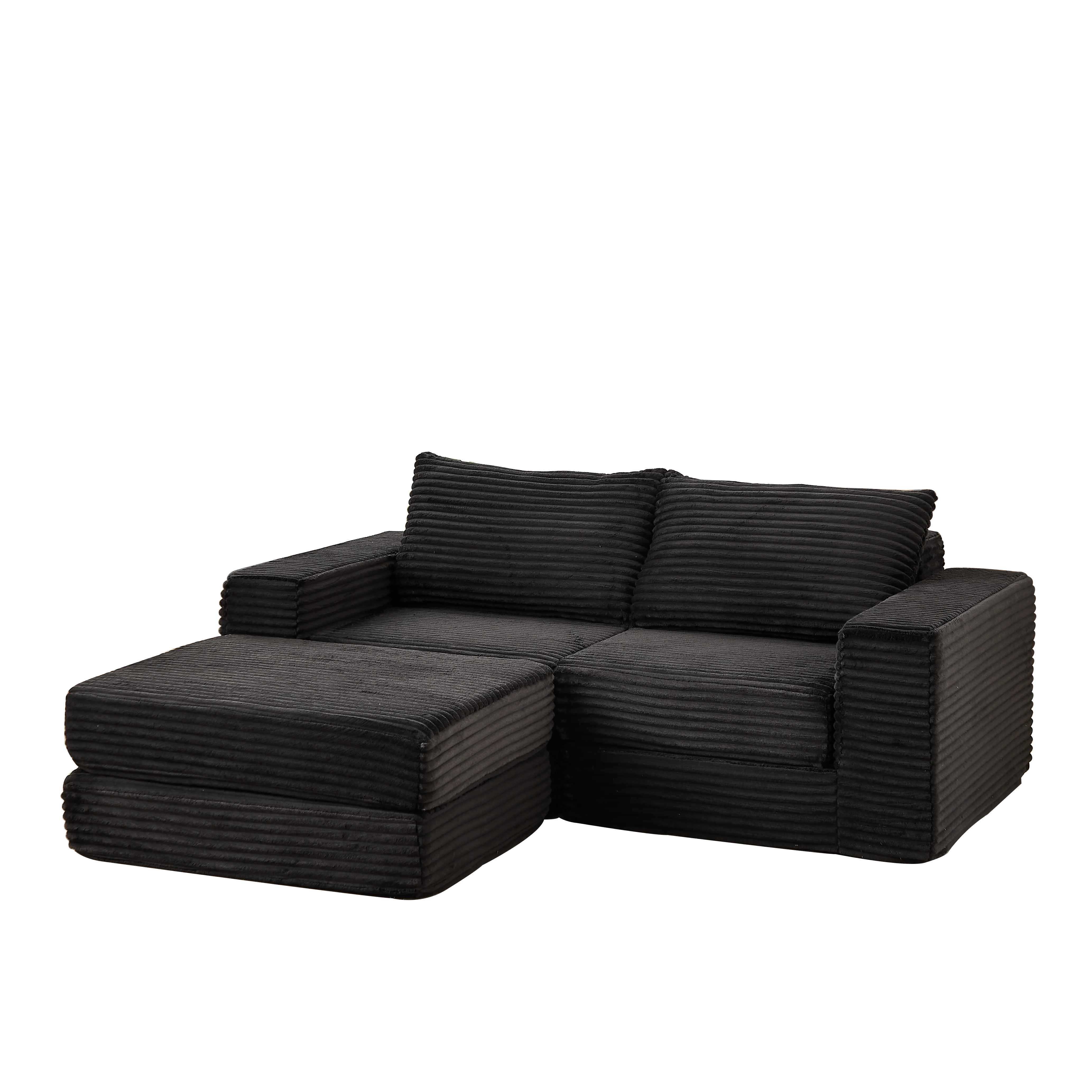 Corduroy 2-in-1 Sofa Bed with Removable Footstool and Modular Design, Corduroy - Image 5