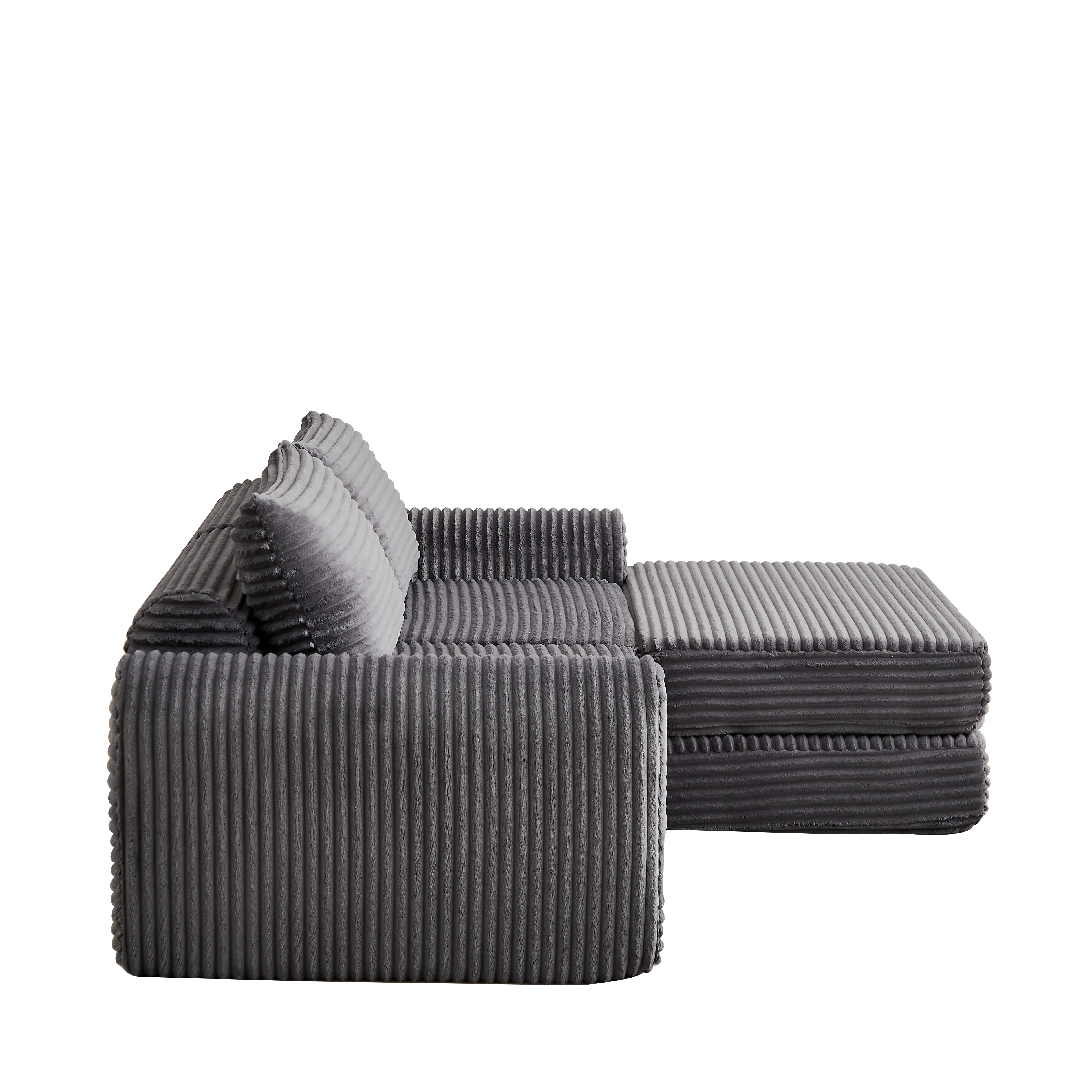 Corduroy 2-in-1 Sofa Bed with Two Pillows and Removable Footstool, Corduroy - Image 4