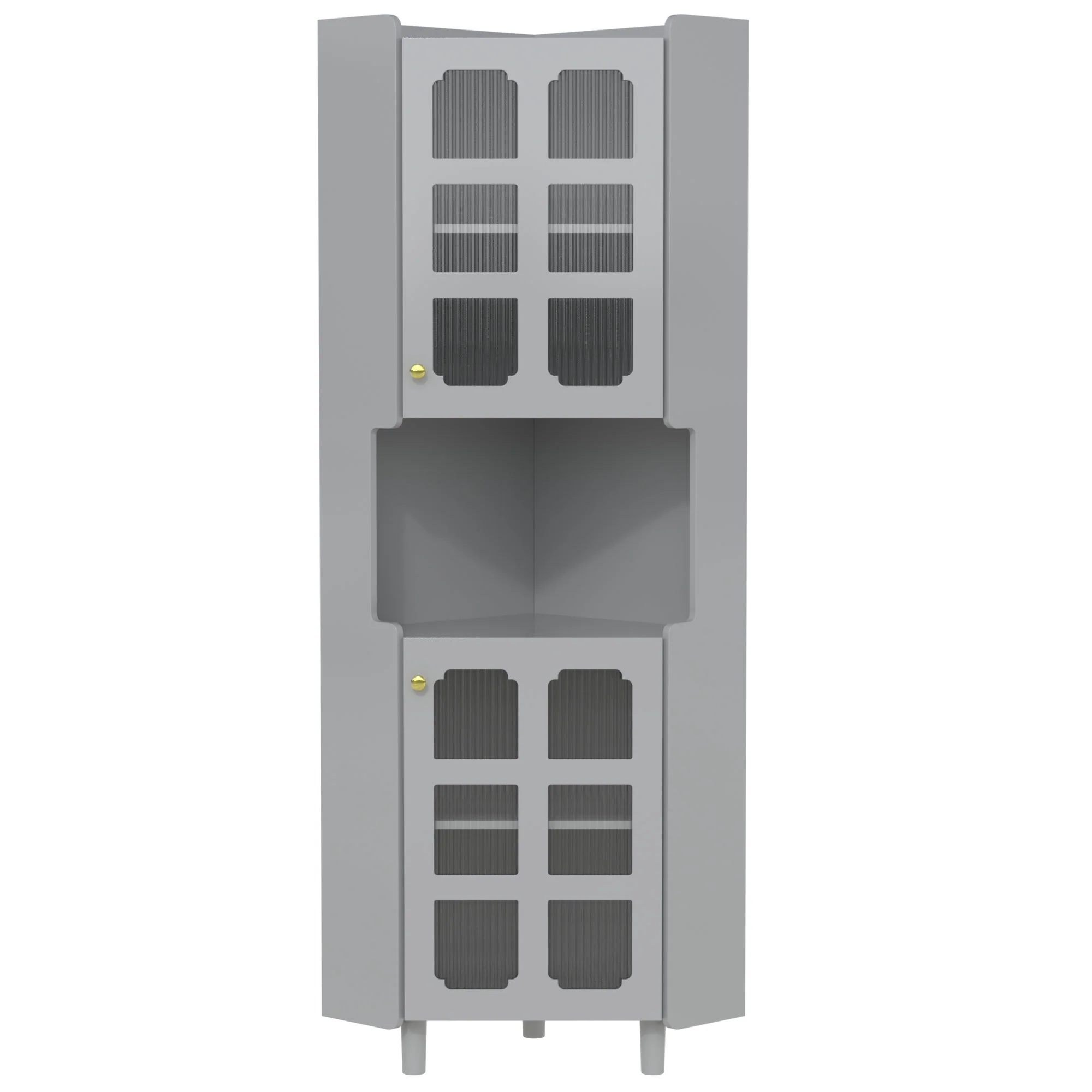 Corner Cabinet Multifunctional Storage LED Lacquer - Grey - Image 4
