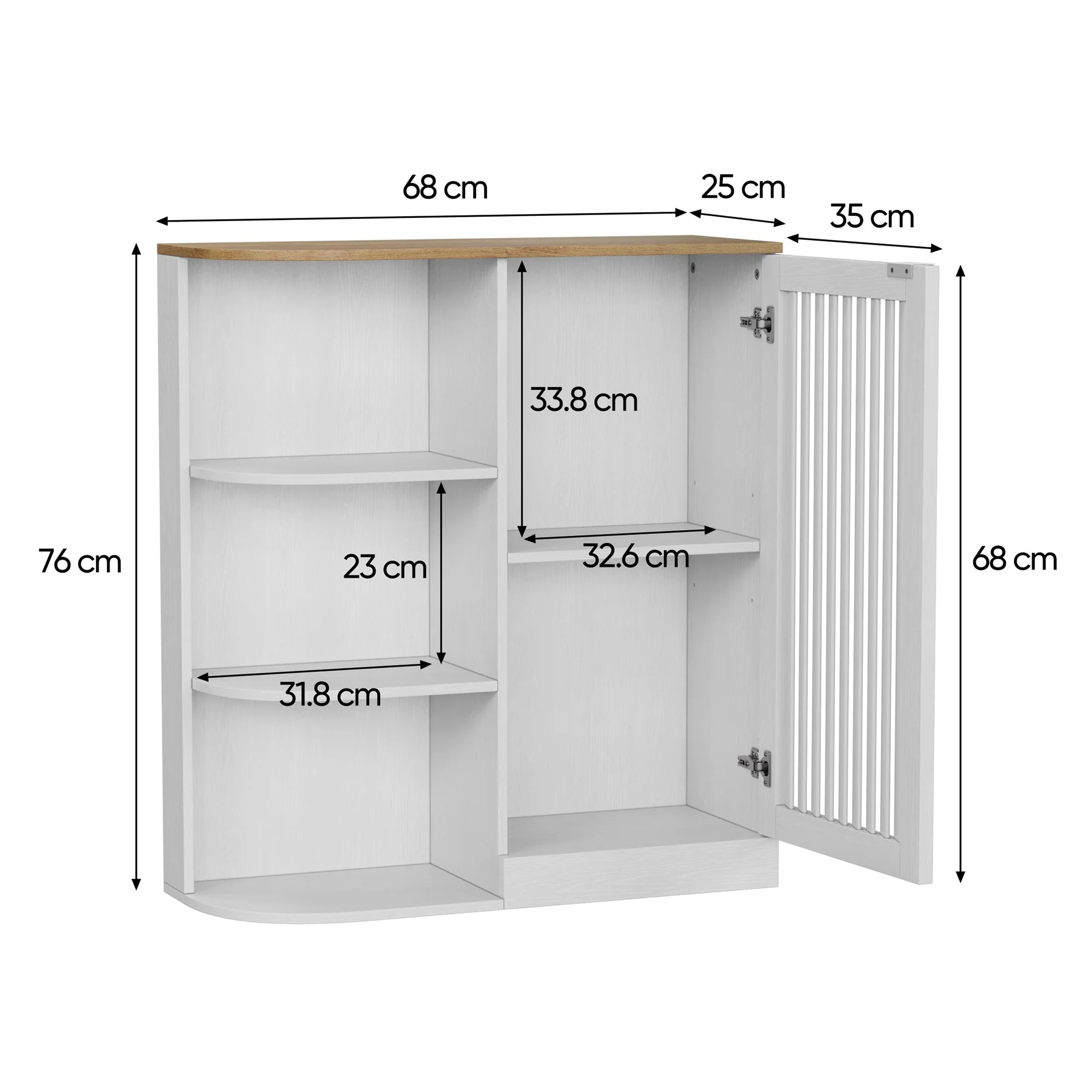 Corner Cabinet with Mesh Doors and Adjustable Shelves, White and Oak - Image 2
