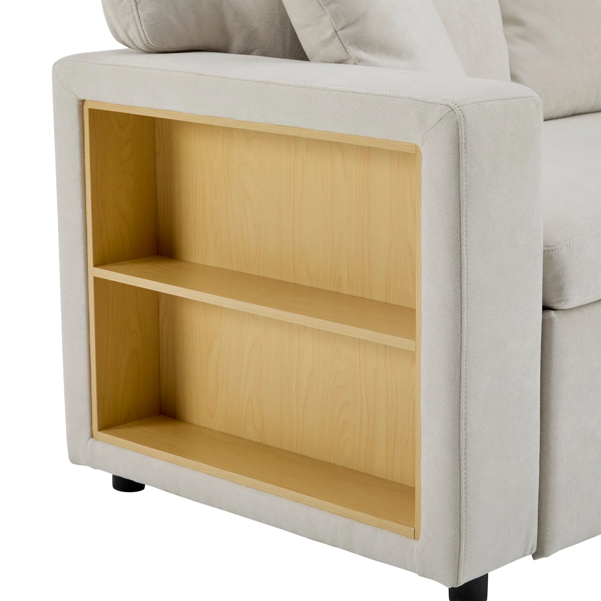 Corner Sofa Bed L-Shaped Extendable with Storage, Beige - Image 7