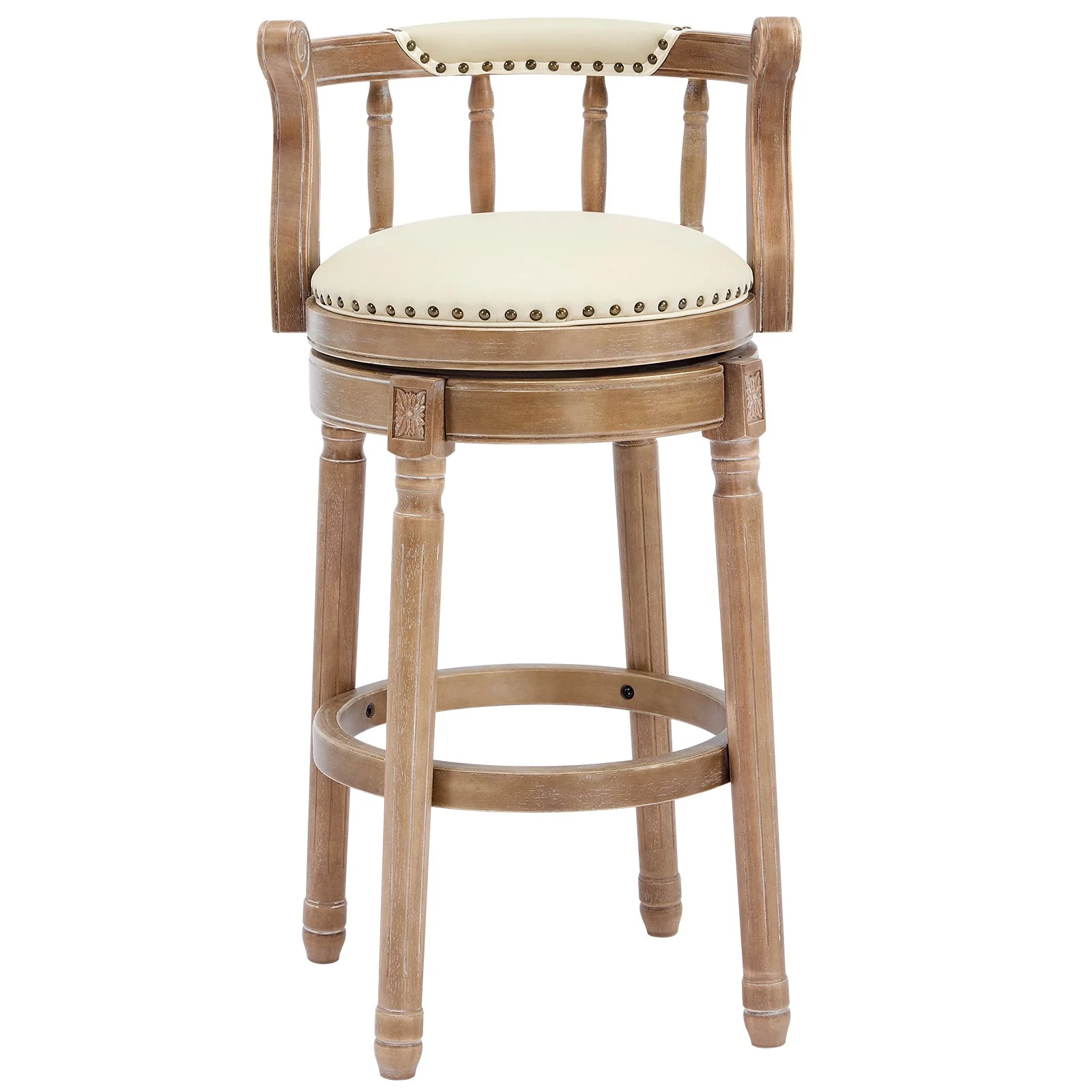 Cow Top Leather Bar Stools 360° Swivel with Backs, Bar/Counter Height - Wooden
