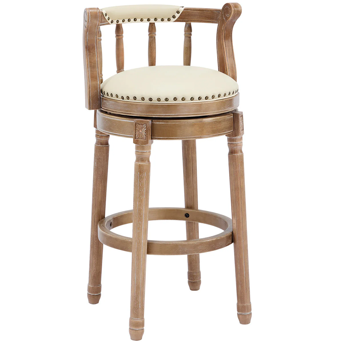 Cow Top Leather Bar Stools 360° Swivel with Backs, Bar/Counter Height - Wooden - Image 2