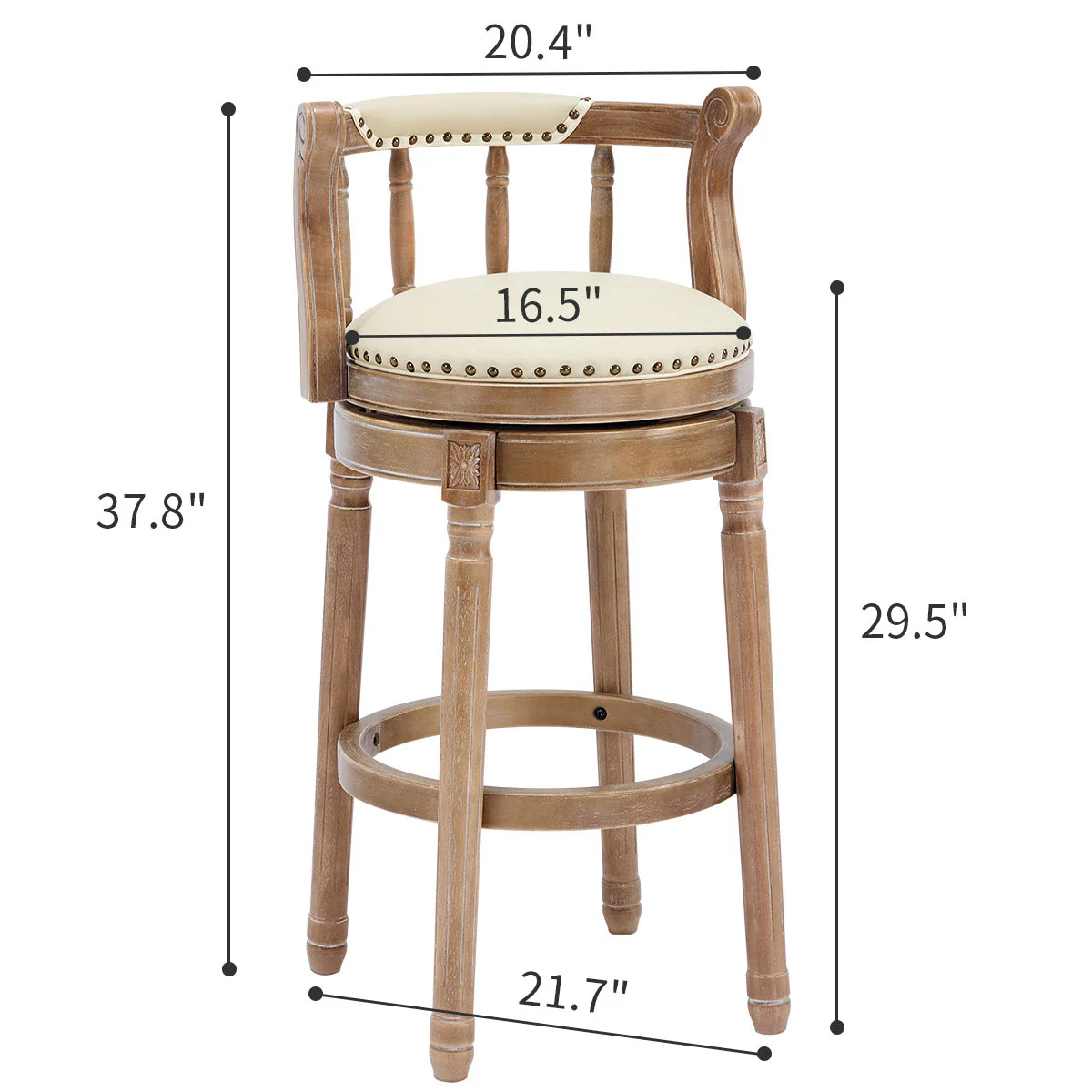 Cow Top Leather Bar Stools 360° Swivel with Backs, Bar/Counter Height - Wooden - Image 8