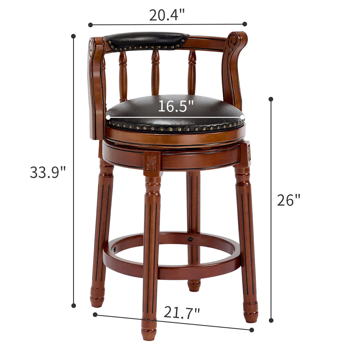 Cow Top Leather Bar Stools 360° Swivel with Backs Bar/Counter Height - Wooden/Leather - Image 5