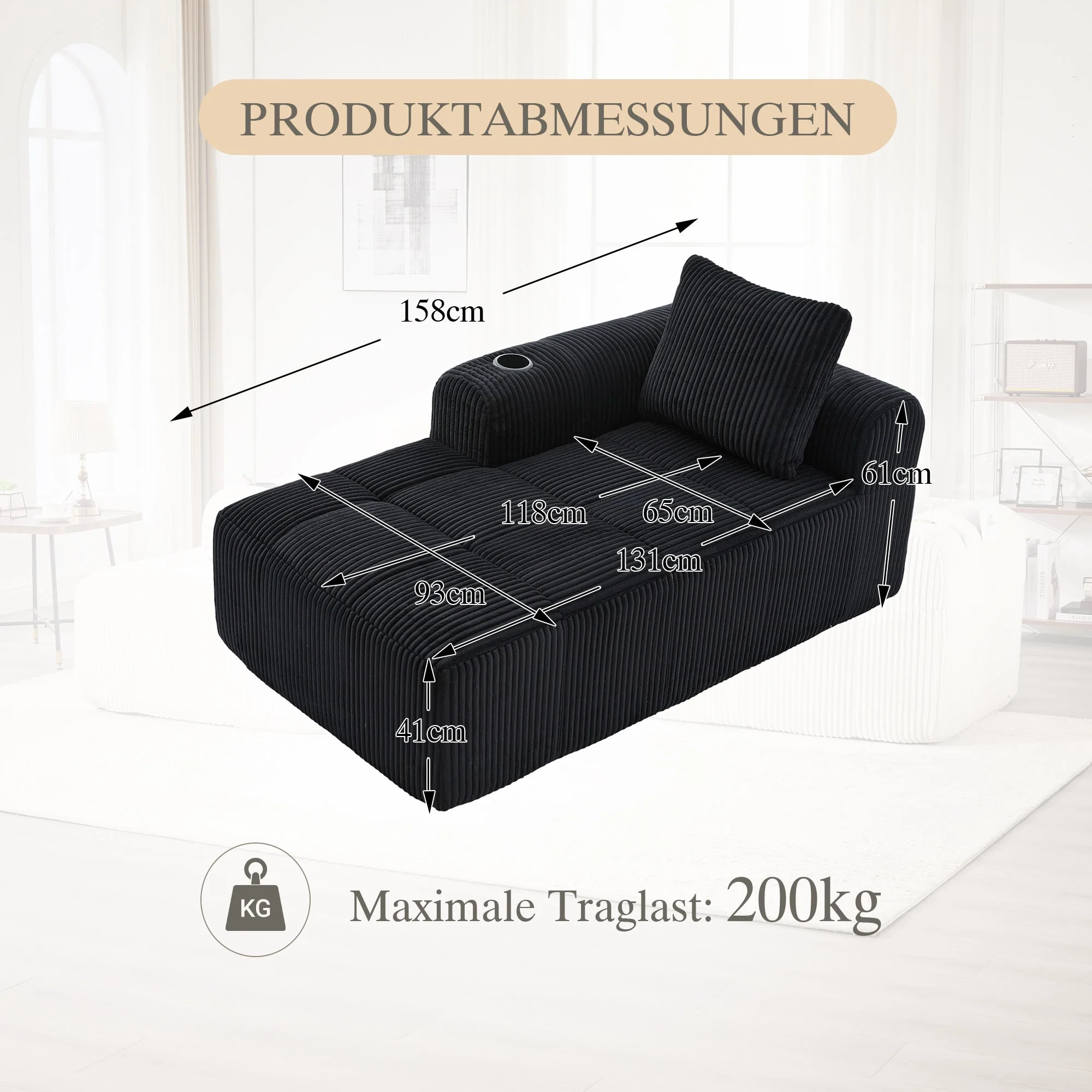 Cozy Recliner Sofa, No Assembly, Side Pocket, Drink Holder - Corduroy - Image 2