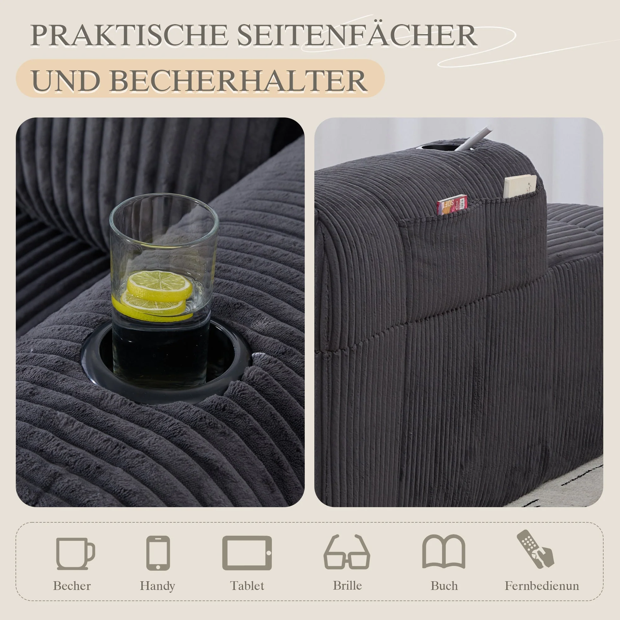 Cozy Recliner Sofa Side Pocket Drink Holder - Corduroy - Image 8