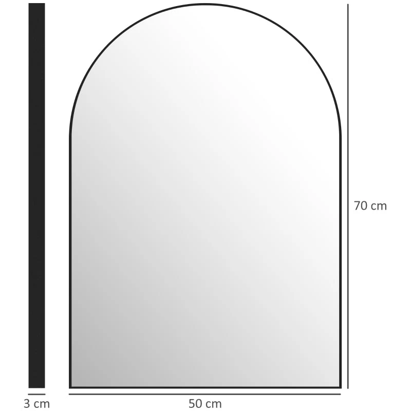 Curved Bathroom Mirror, 50 x 70 cm, Aluminum Frame, Black - Image 3