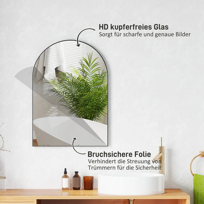 Curved Bathroom Mirror, 50 x 70 cm, Aluminum Frame, Black - Image 4
