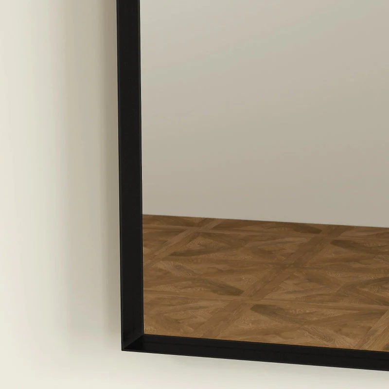 Curved Bathroom Mirror, 50 x 70 cm, Aluminum Frame, Black - Image 5