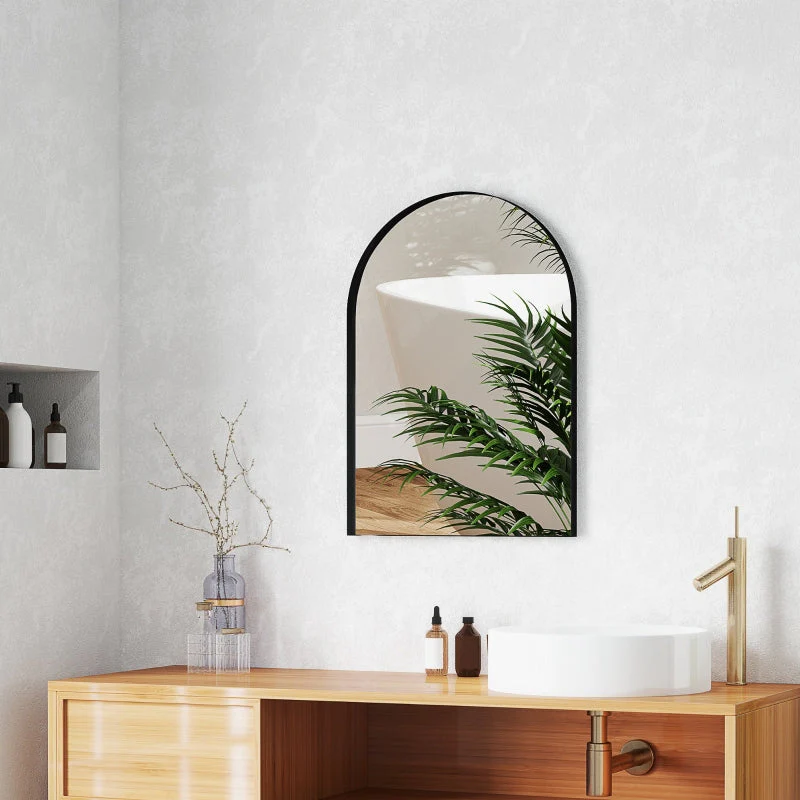 Curved Bathroom Mirror, 50 x 70 cm, Aluminum Frame, Black - Image 6