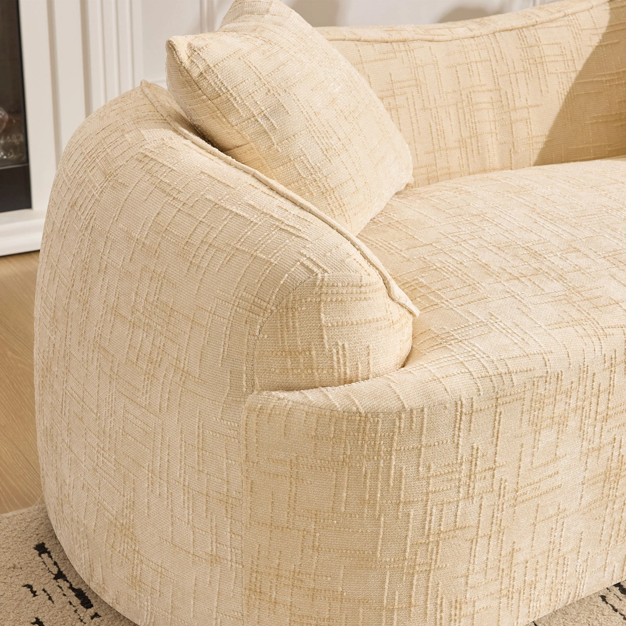 Curved Compression Sofa 2-Seater Armrests & Cushions - Beige - Image 6