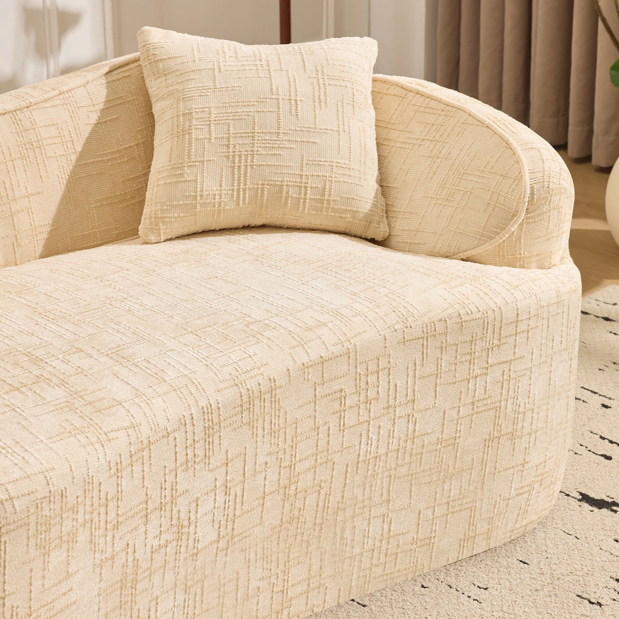 Curved Compression Sofa 2-Seater Armrests & Cushions - Beige - Image 7