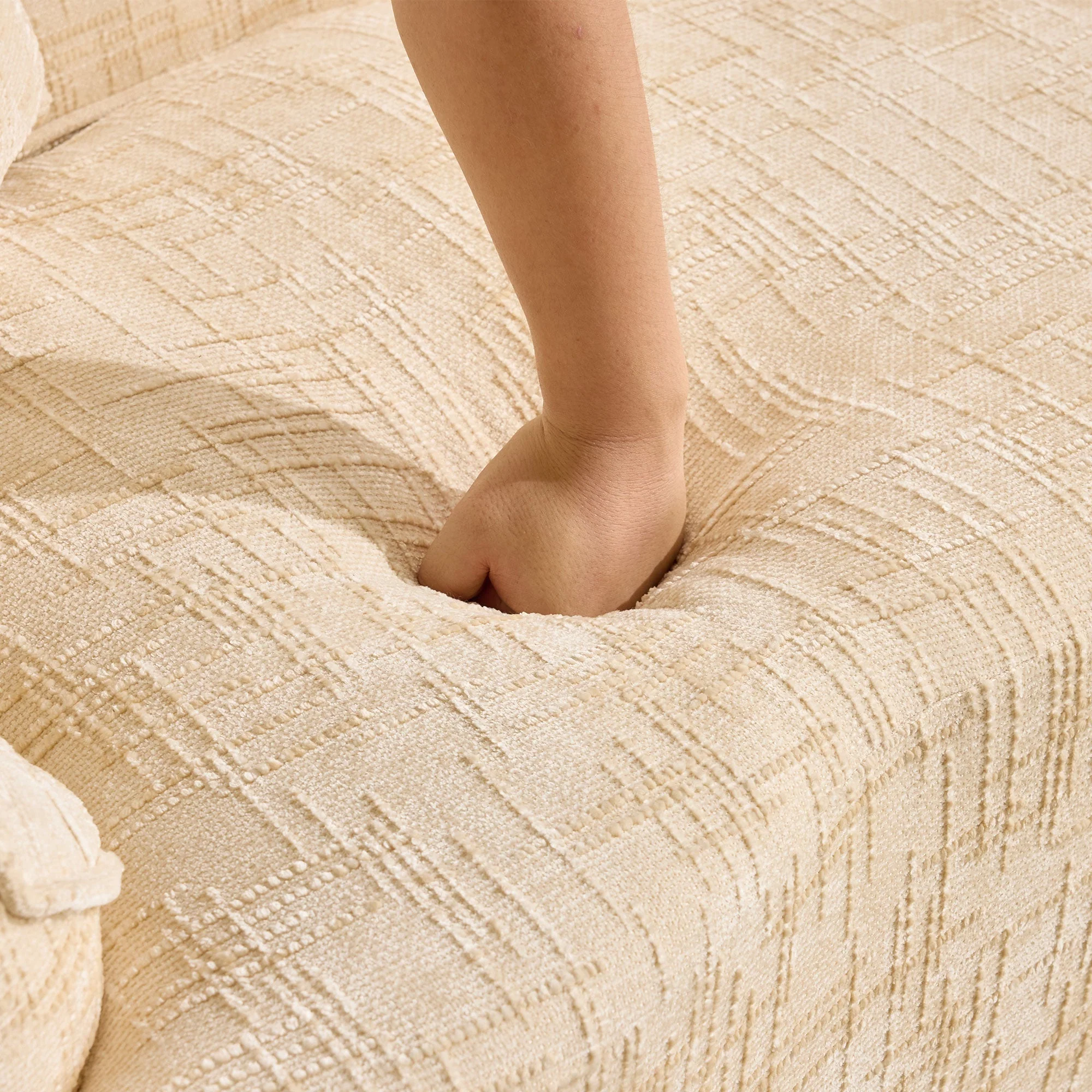 Curved Compression Sofa 2-Seater Armrests & Cushions - Beige - Image 9