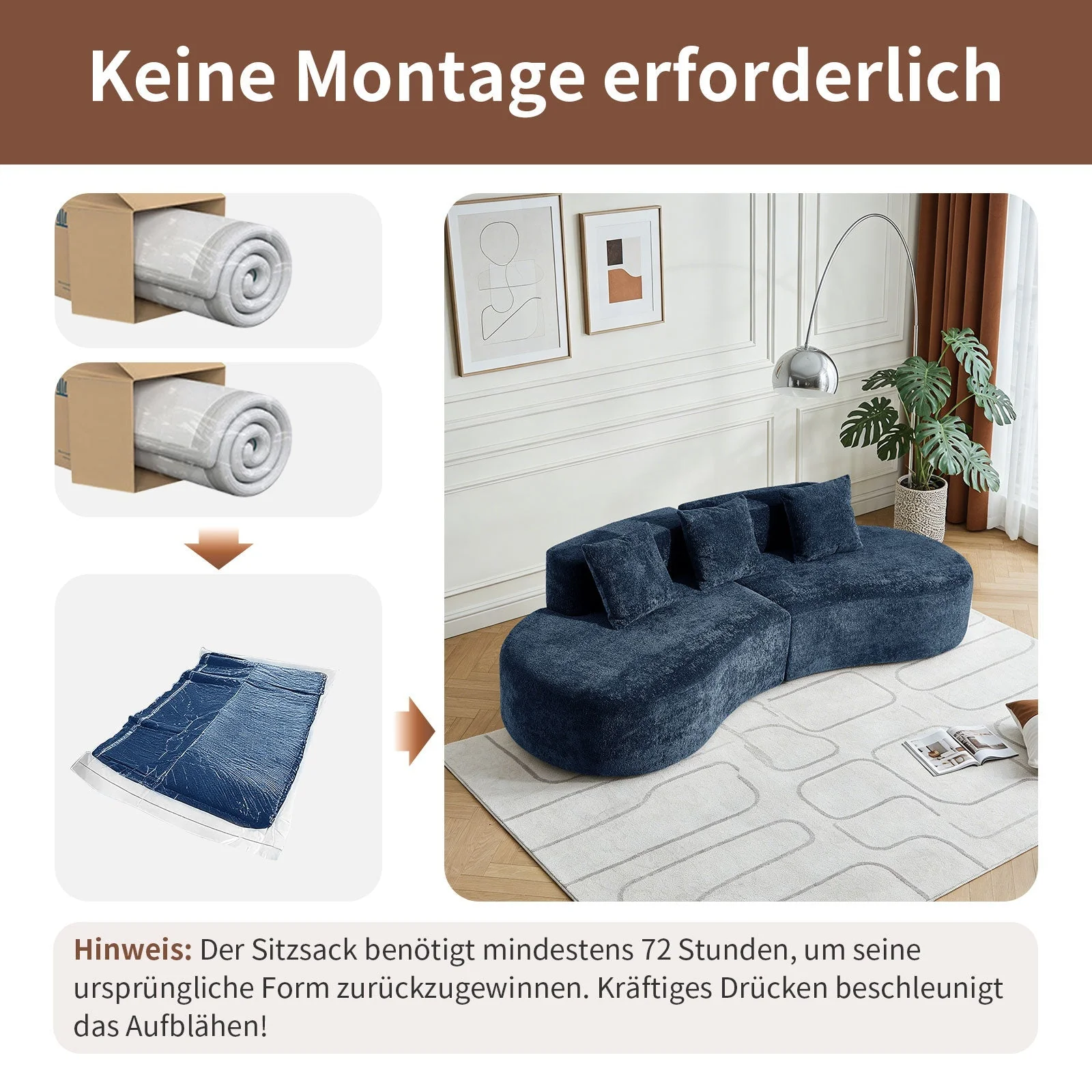 Curved Sectional Sofa 3-Seater Modern - Image 3
