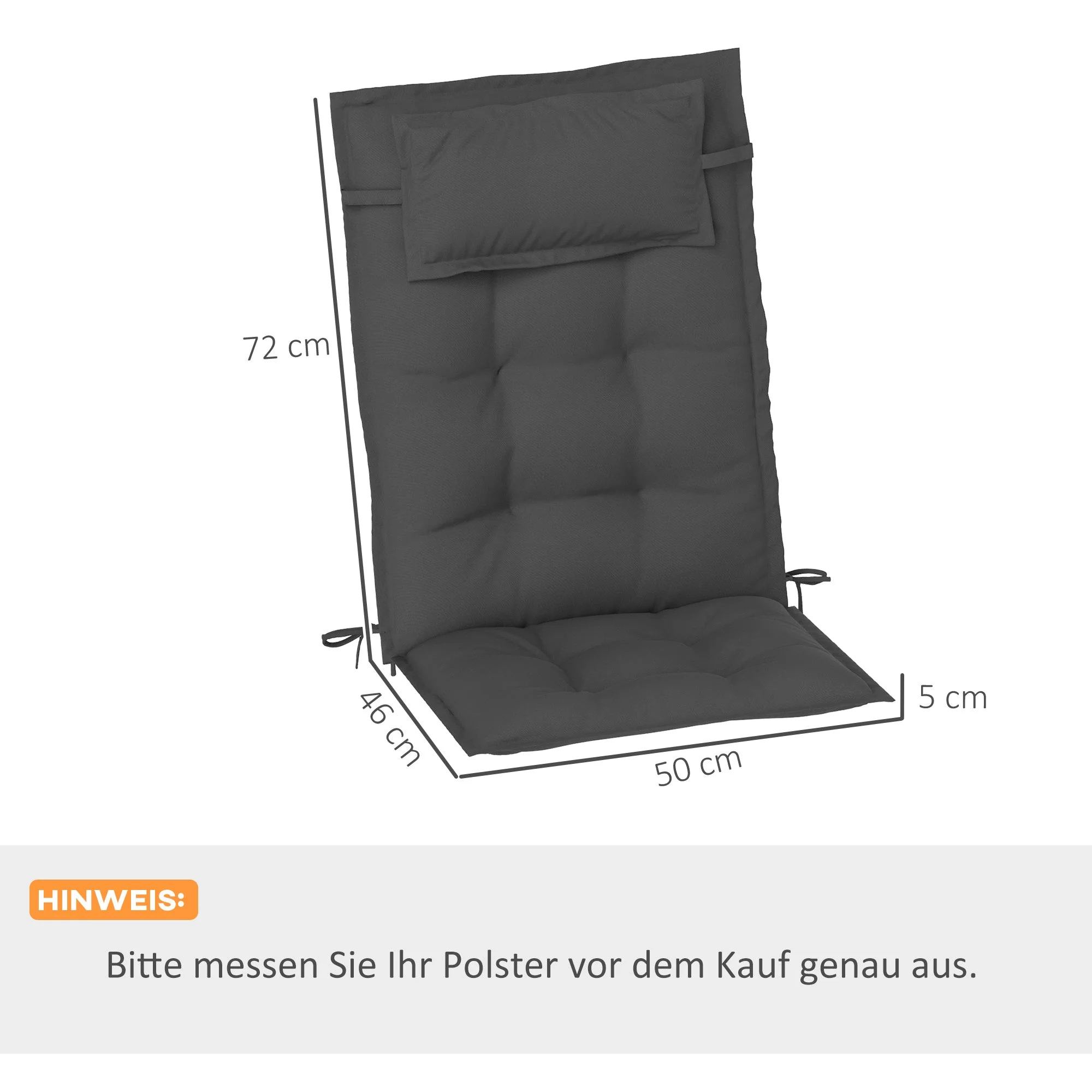 Cushions for Sun Loungers, Set of 2 Water-Repellent 50x116x5 cm, Dark Grey - Image 3