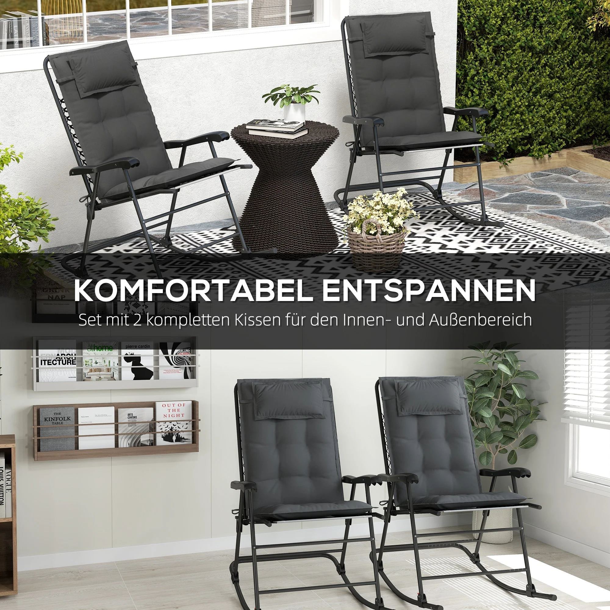 Cushions for Sun Loungers, Set of 2 Water-Repellent 50x116x5 cm, Dark Grey - Image 4