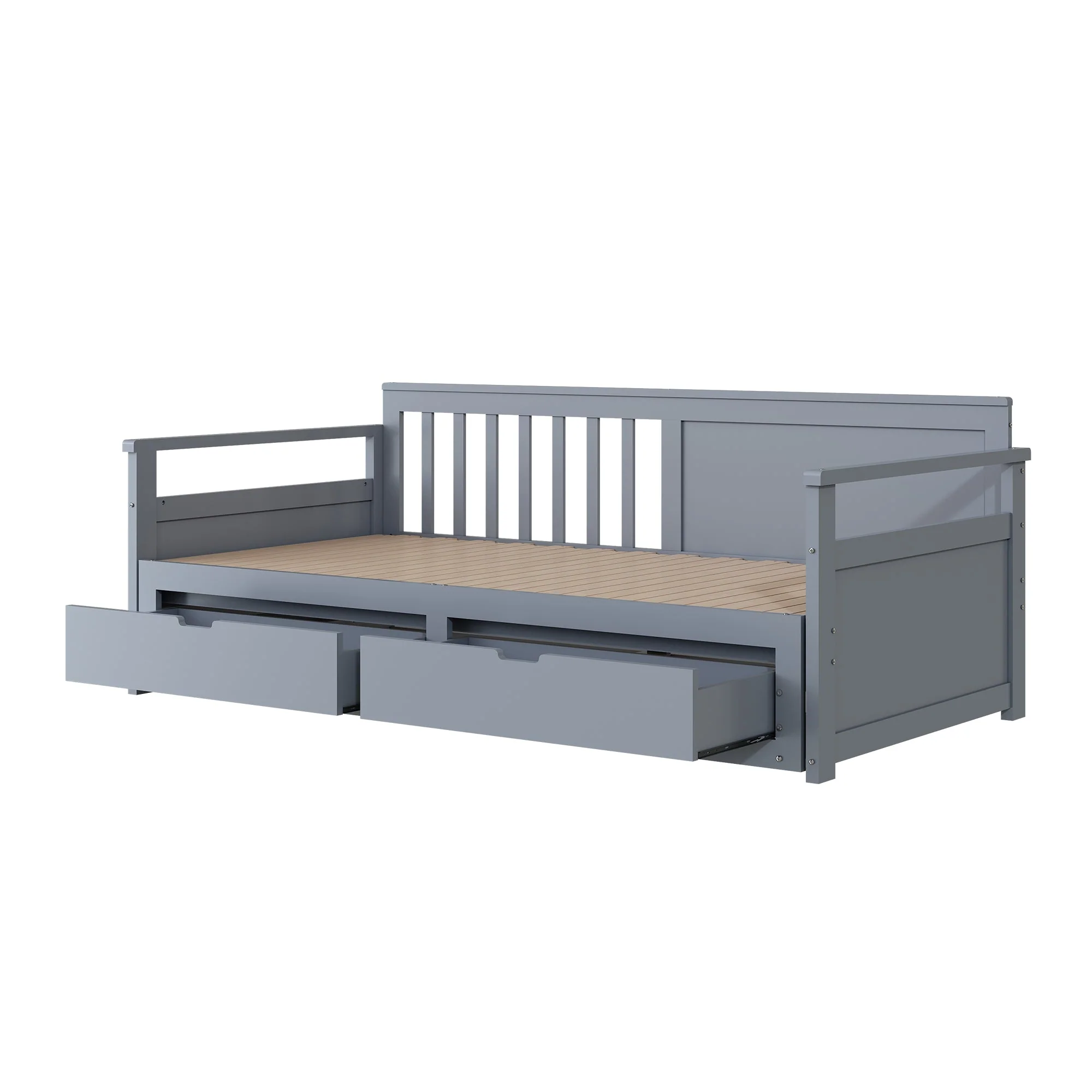 Day Bed, Multifunctional Two-in-One with Drawers, Pull-Out, Pine, Grey - Image 5