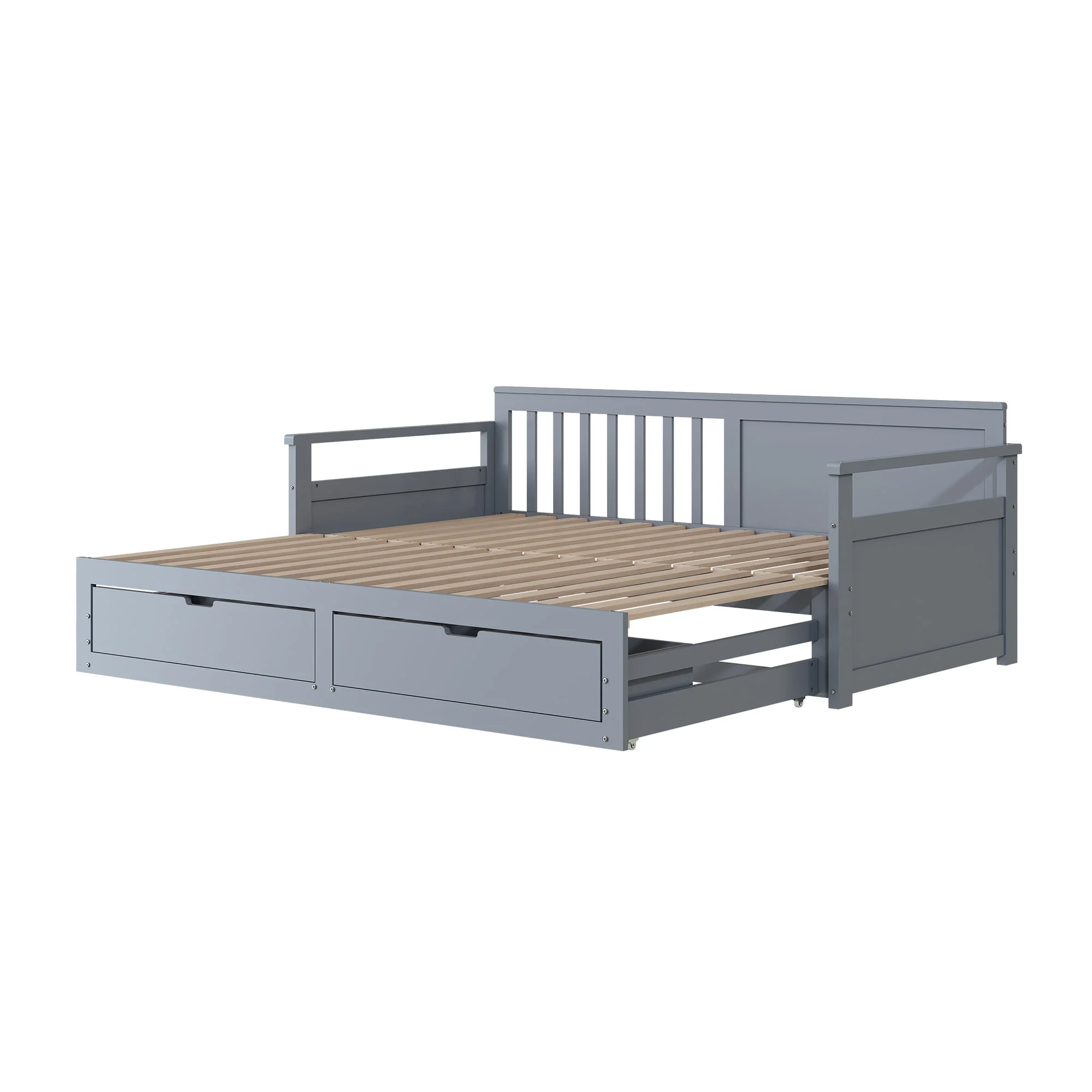Day Bed, Multifunctional Two-in-One with Drawers, Pull-Out, Pine, Grey - Image 6