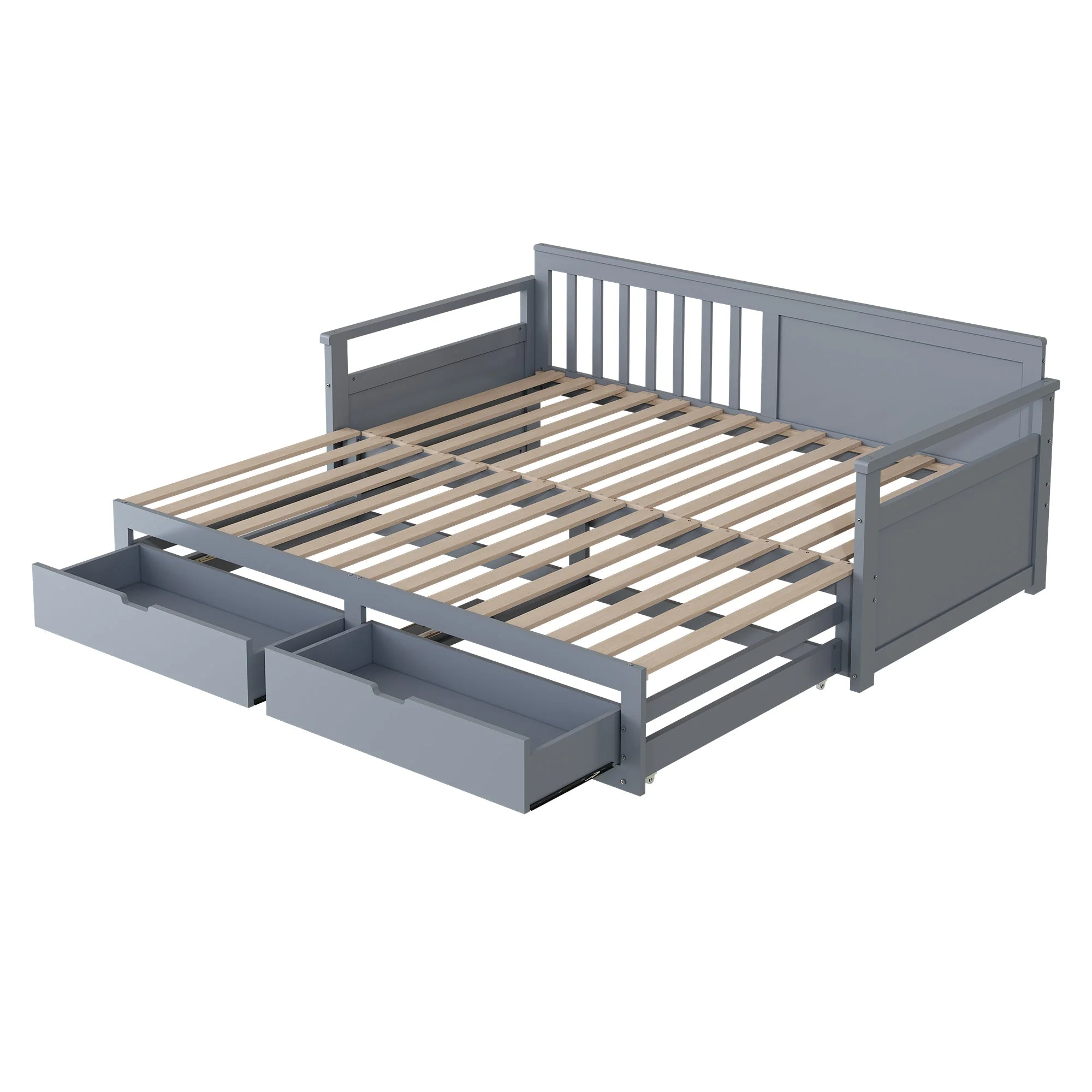 Day Bed, Multifunctional Two-in-One with Drawers, Pull-Out, Pine, Grey - Image 9