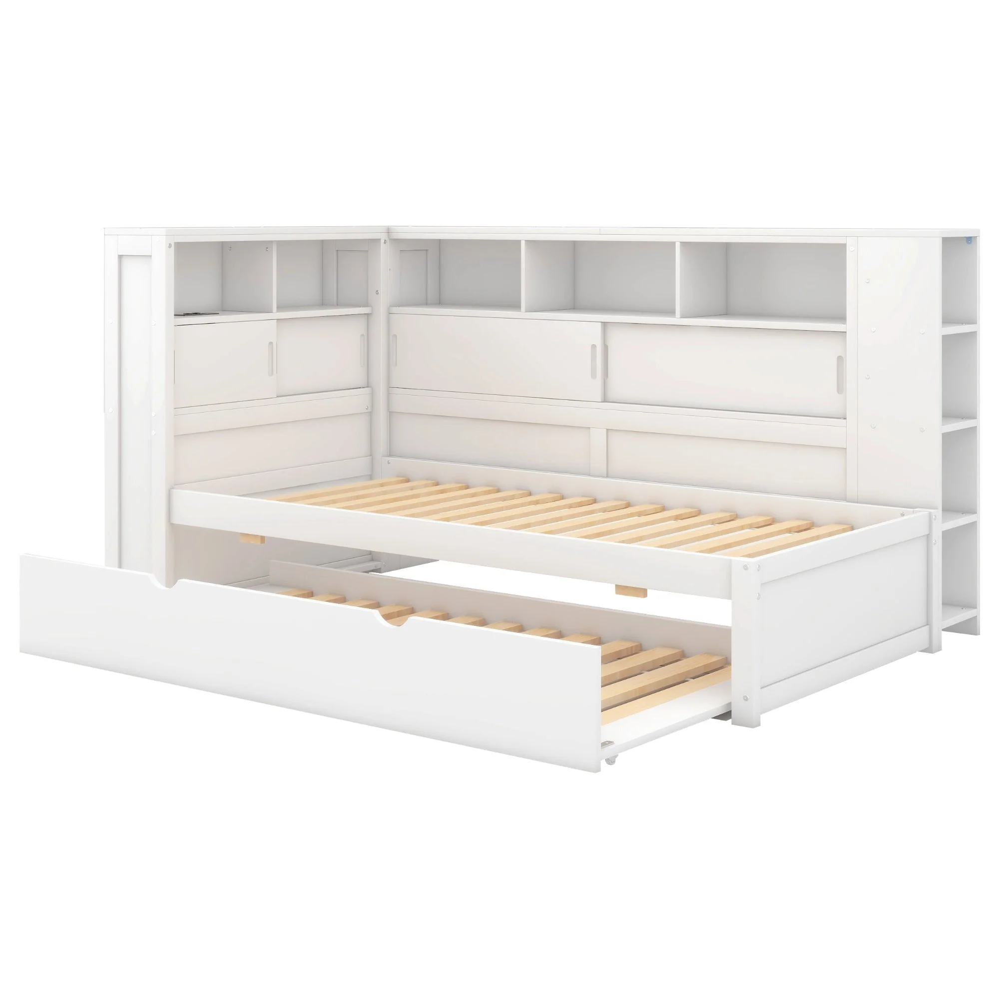 Daybed 90x200cm Pull-out Bed Storage USB - White Chipboard - Image 6
